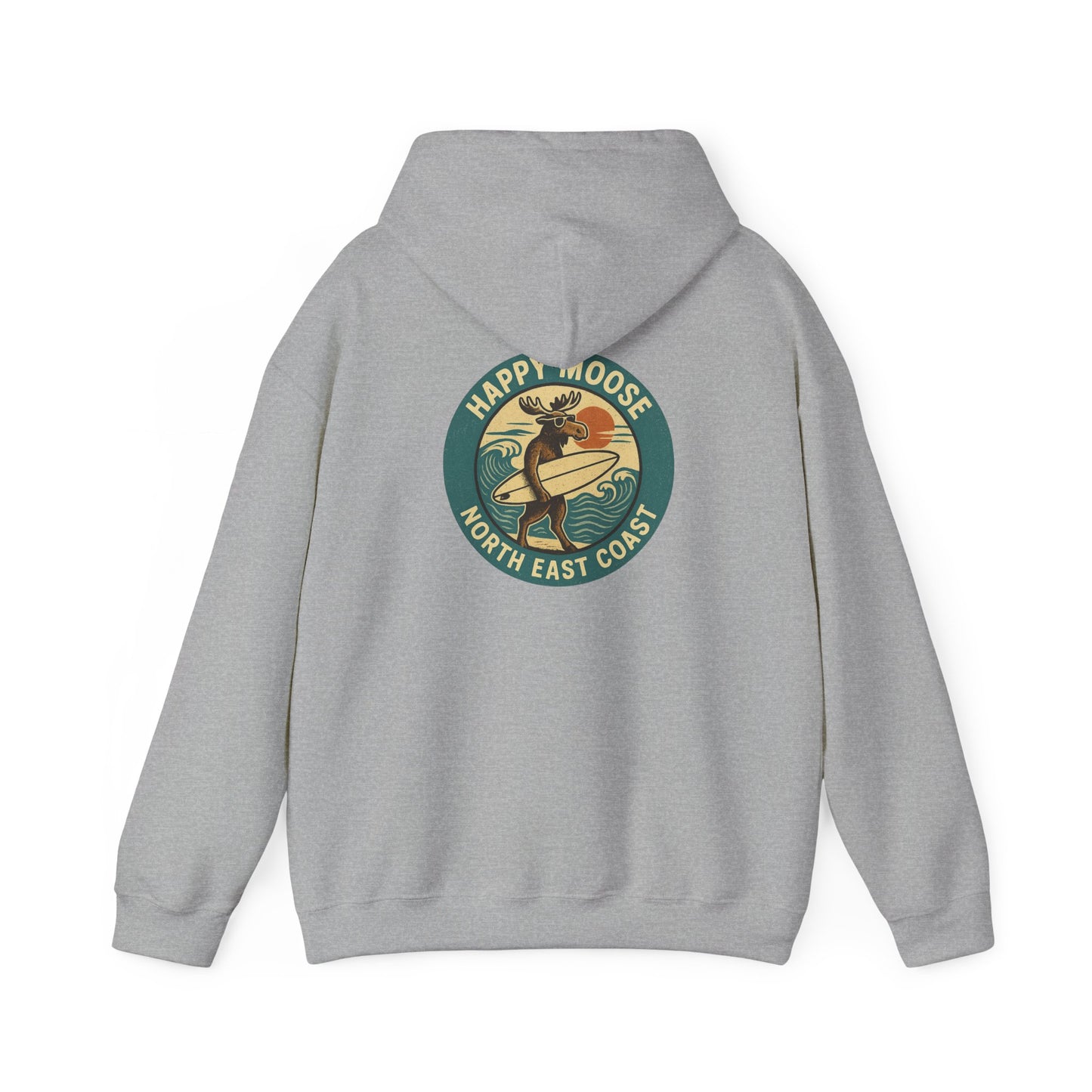 Moose Surf Hoodie – "Happy Moose North East Coast" Retro Surf Graphic