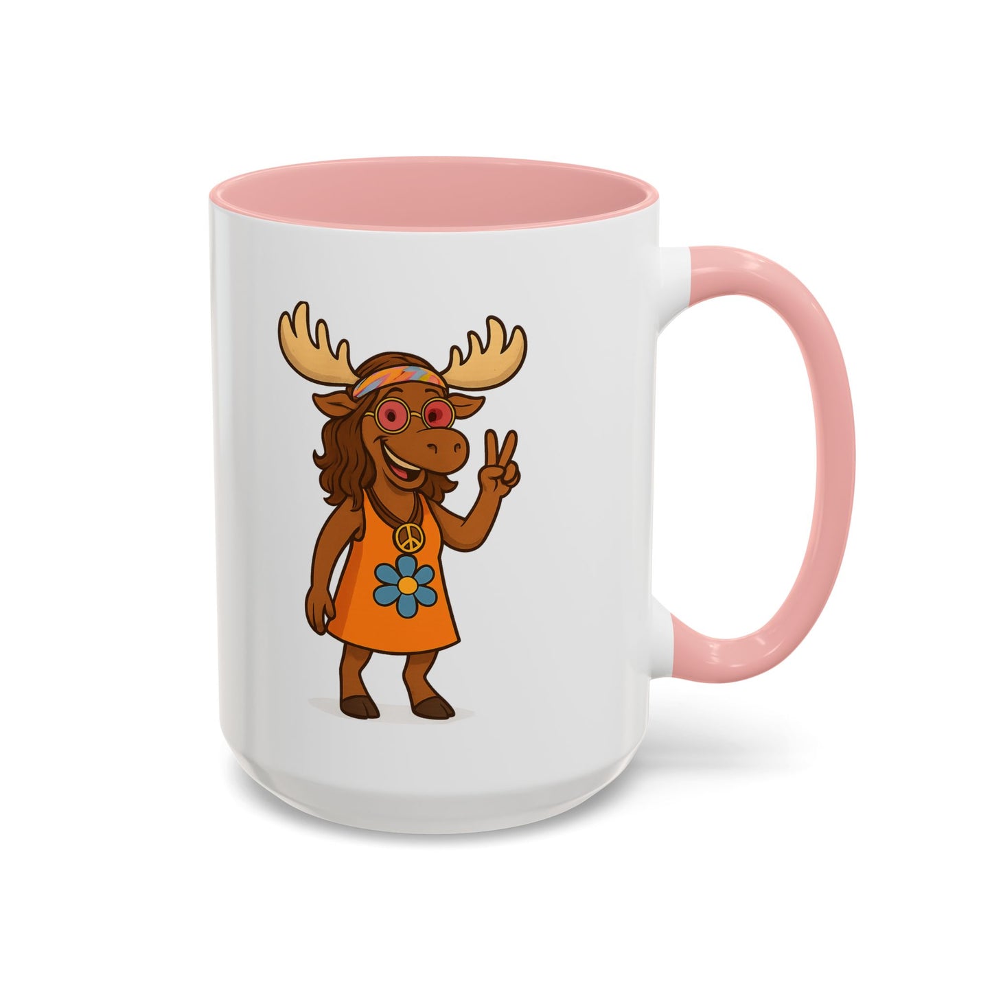 Hippie Moose Coffee Mug — Peace Sign Retro Moose Accent Mug (11/15oz)