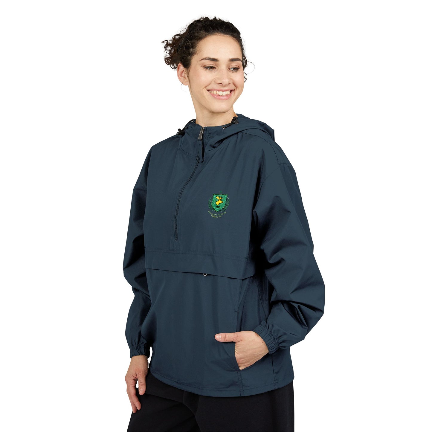 Yellow Packable Anorak Jacket — Small Green Crest Chest Logo