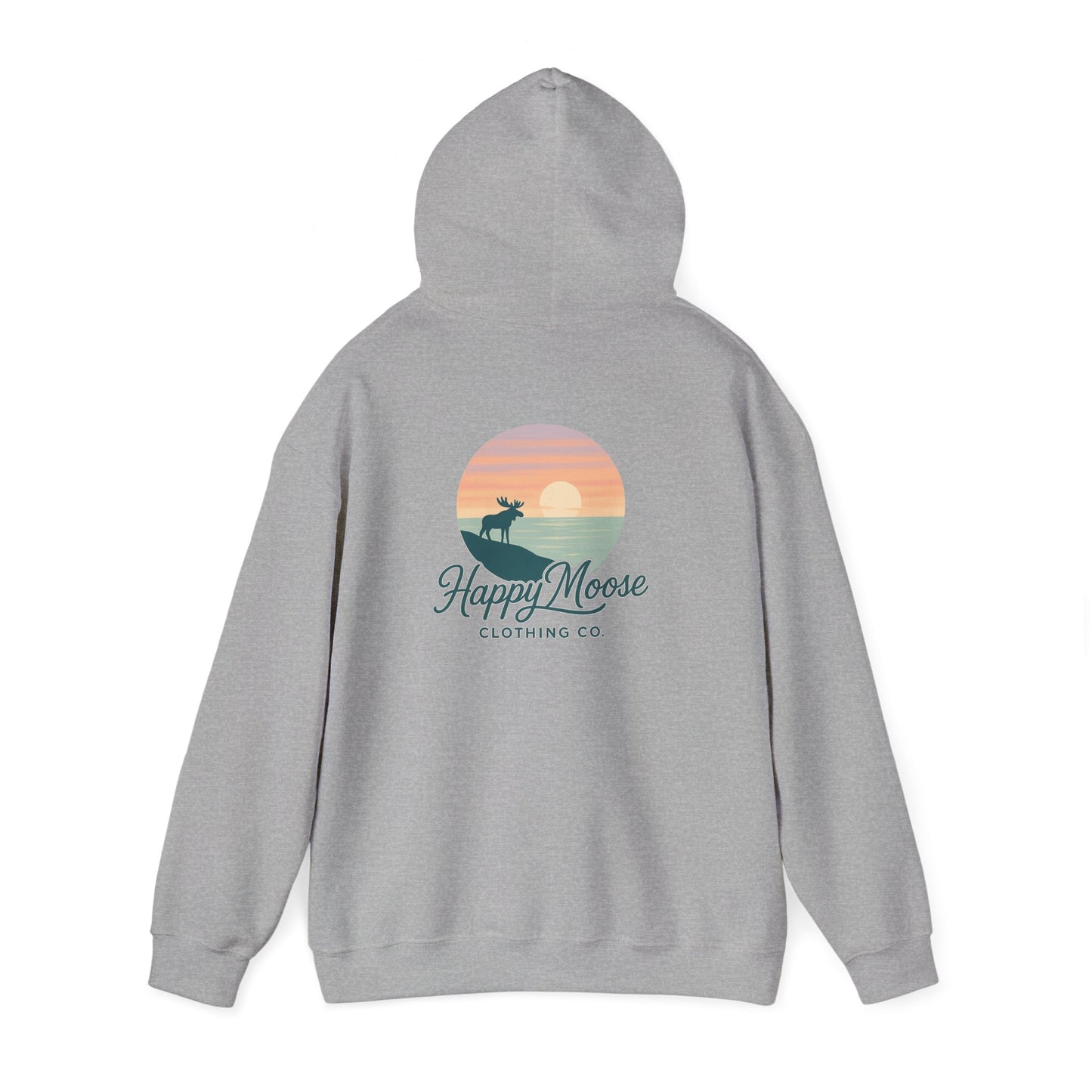 Happy Moose Hoodie — Sunset Lake Graphic Hooded Sweatshirt