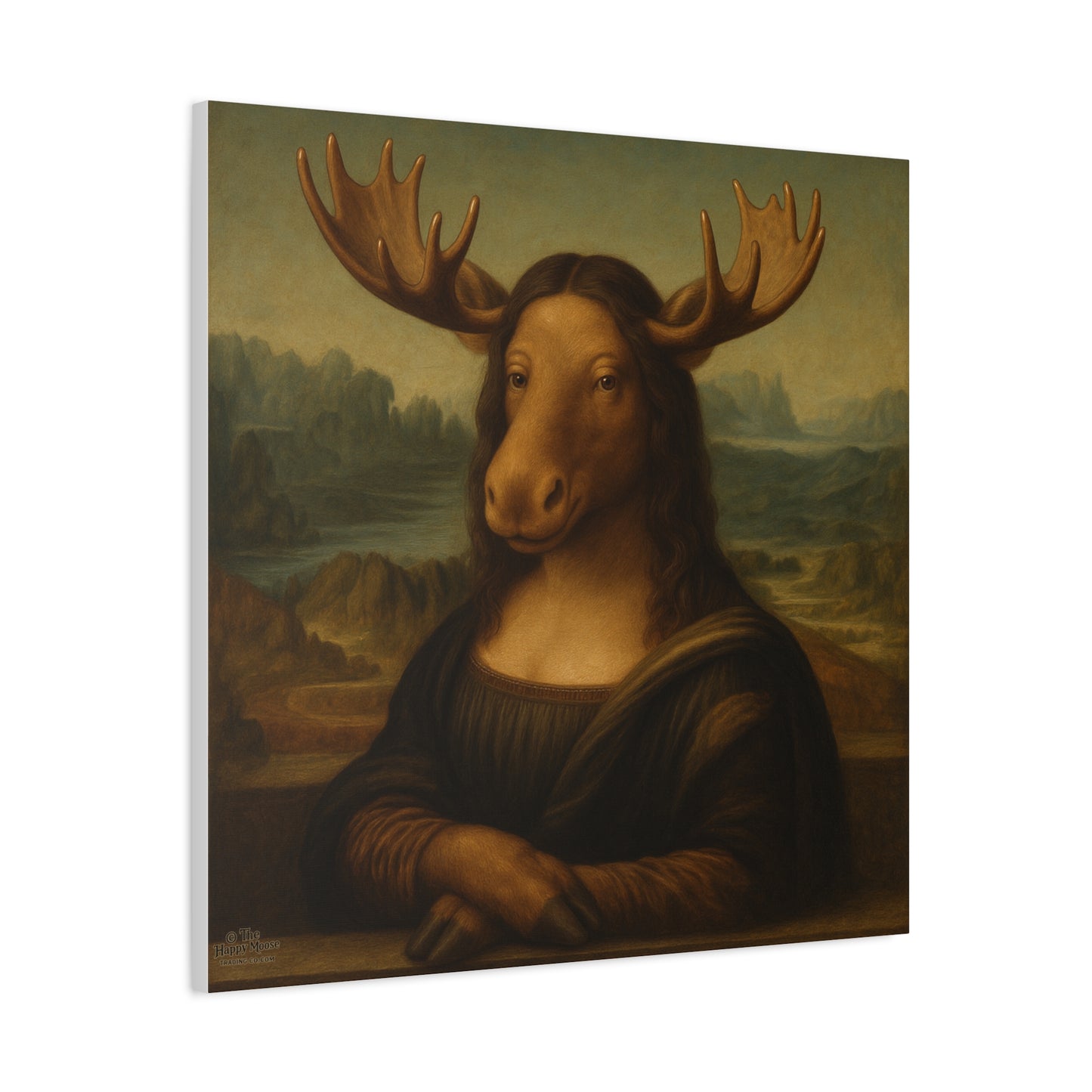 Mona Moose Canvas Print — Whimsical Animal Renaissance Wall Art