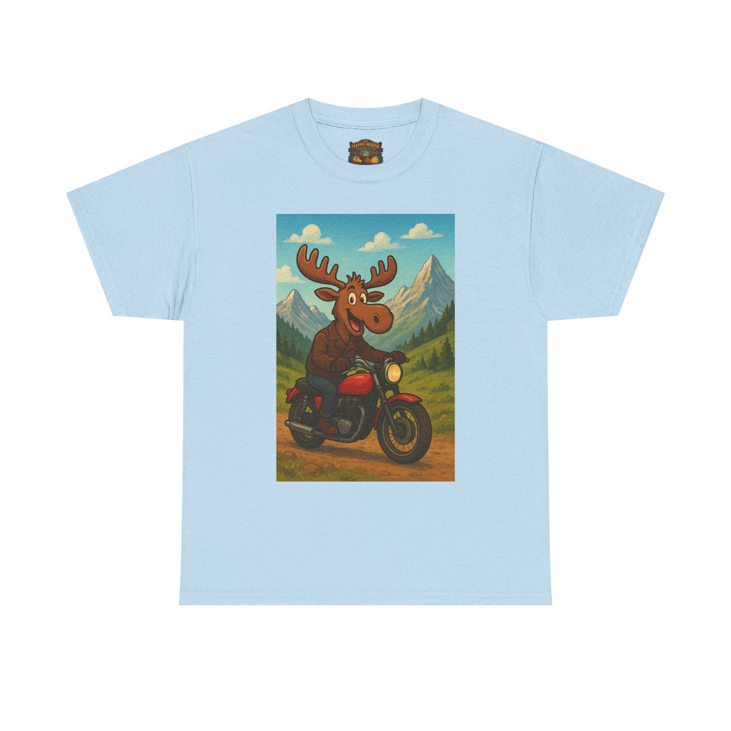 Happy Moose Motorcycle T-Shirt | Vintage Biker Moose Illustration