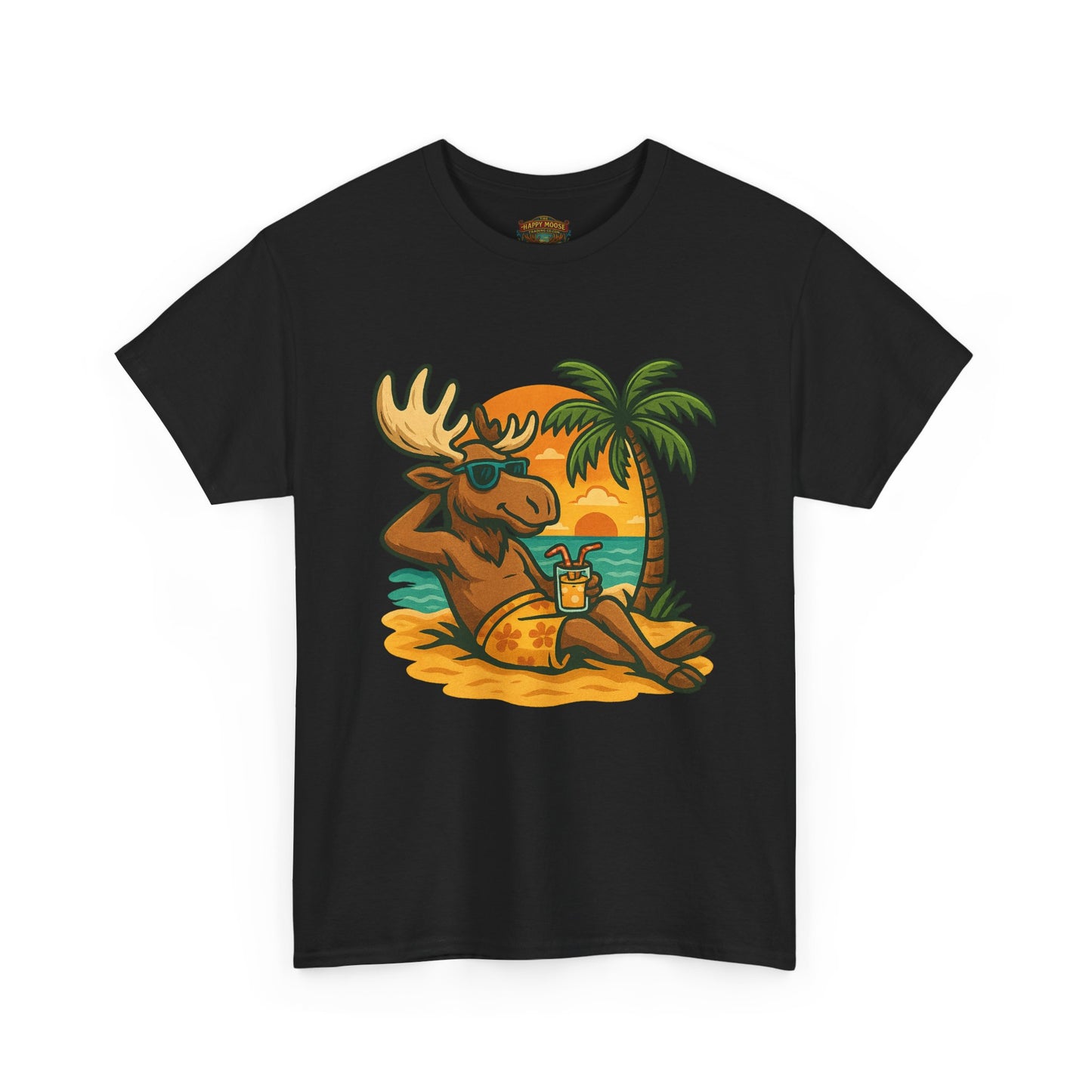 Moose Beach Vacation T-Shirt — Relaxing Tropical Moose Graphic Tee