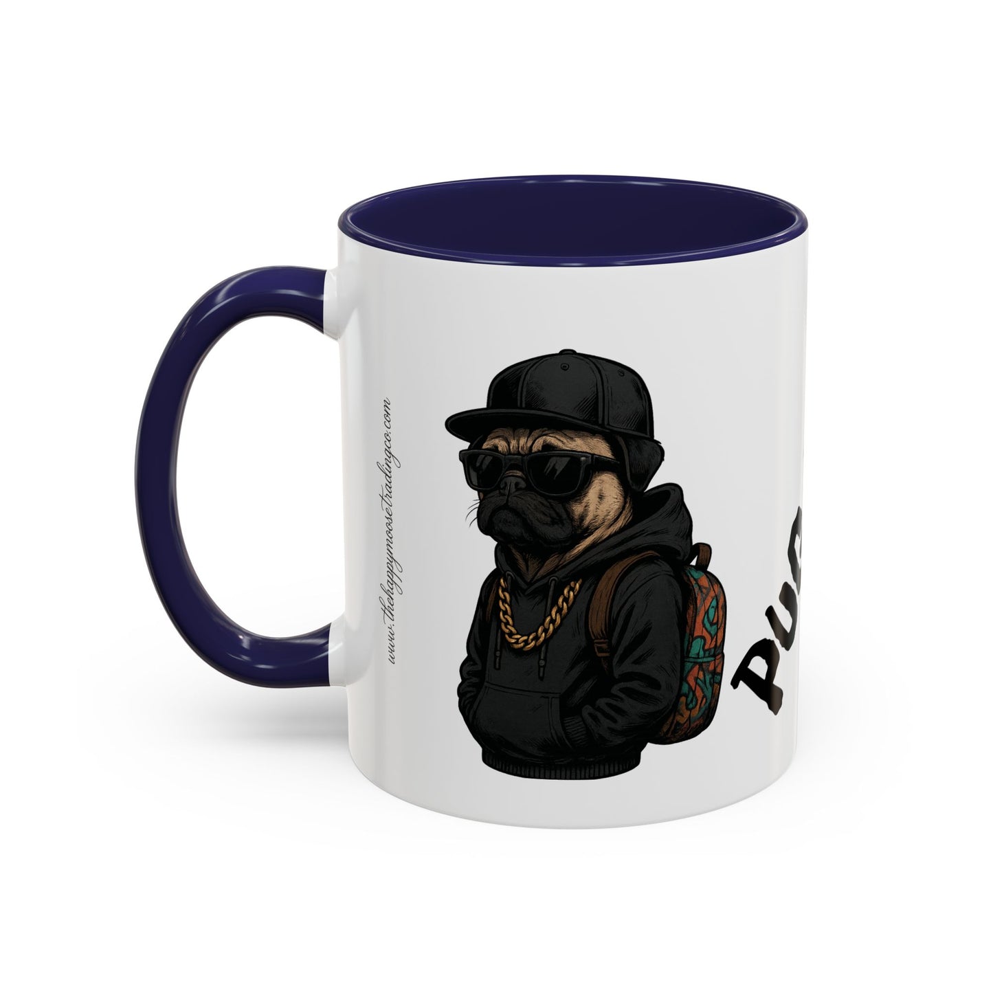 Pug Mug — Red Accent Coffee Mug with Hipster Pug Illustration (11/15oz)