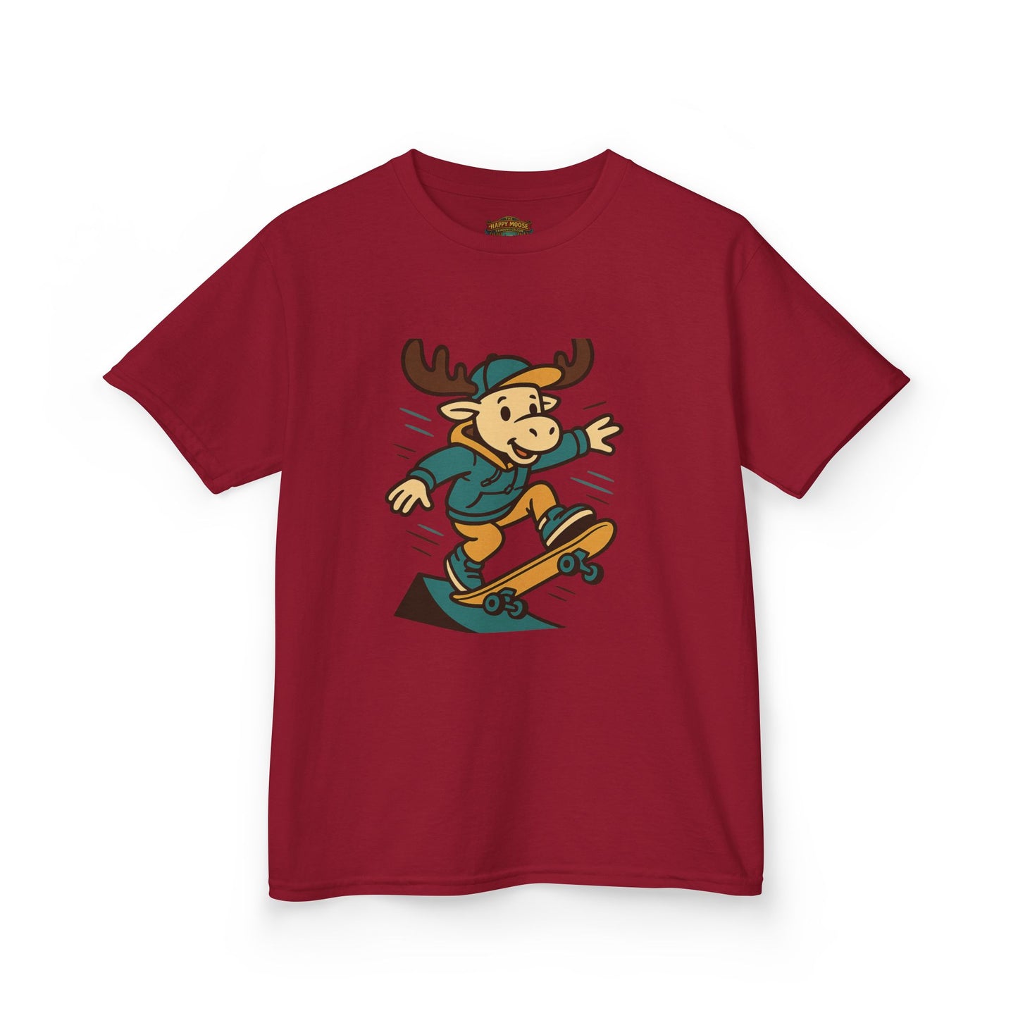 Kids Skateboarding Moose T‑Shirt — Cute Cartoon Skateboard Tee for Boys & Girls