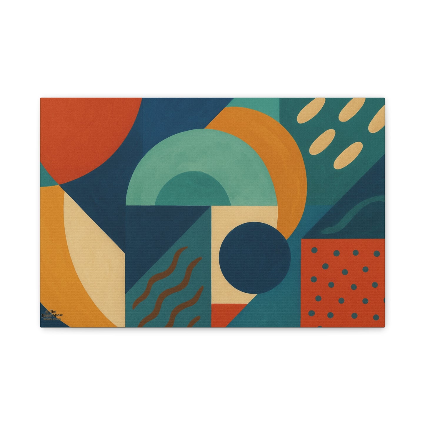 Abstract Geometric Canvas Wall Art — Mid-Century Modern Shapes in Teal & Terracotta