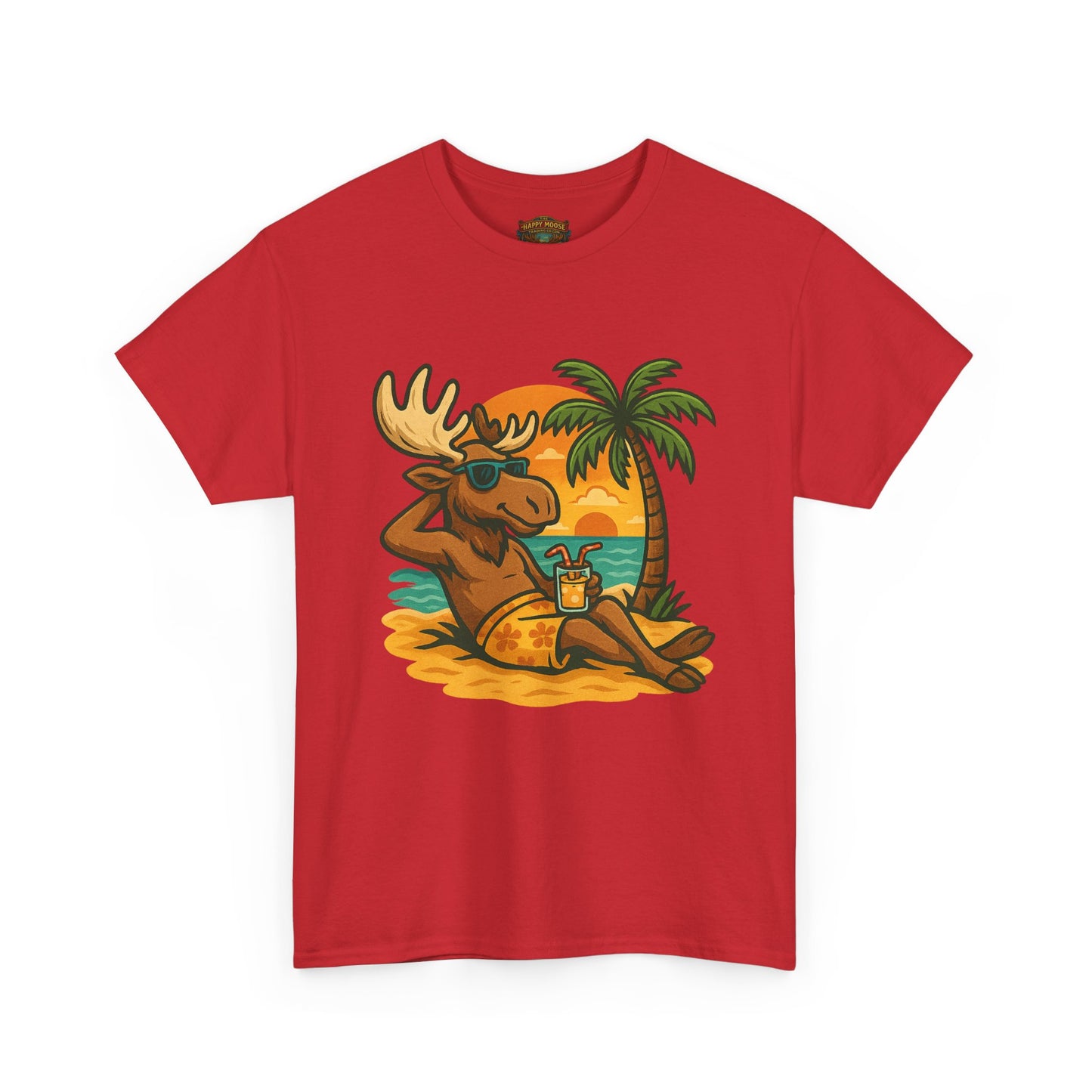 Moose Beach Vacation T-Shirt — Relaxing Tropical Moose Graphic Tee
