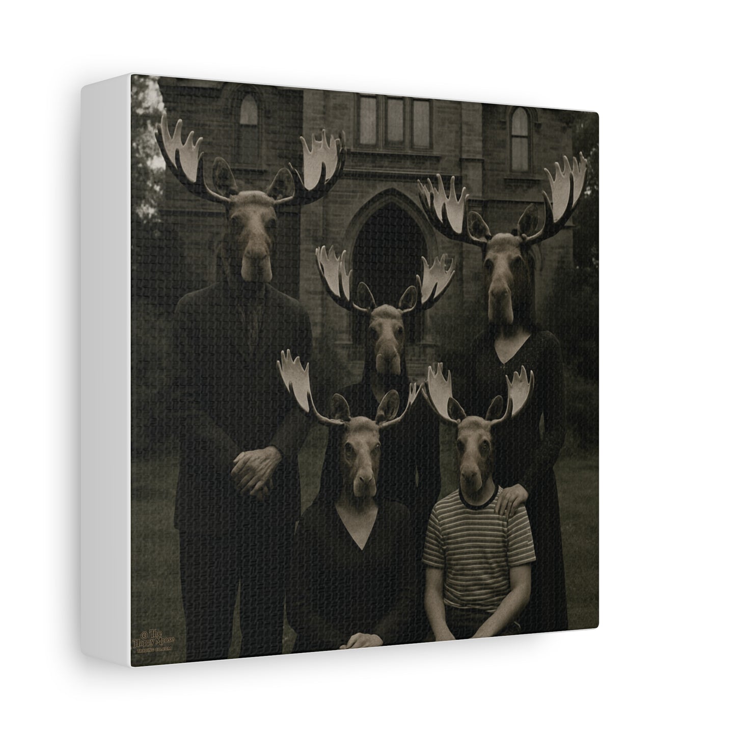 Vintage Family Portrait Moose Heads Matte Canvas Wall Art