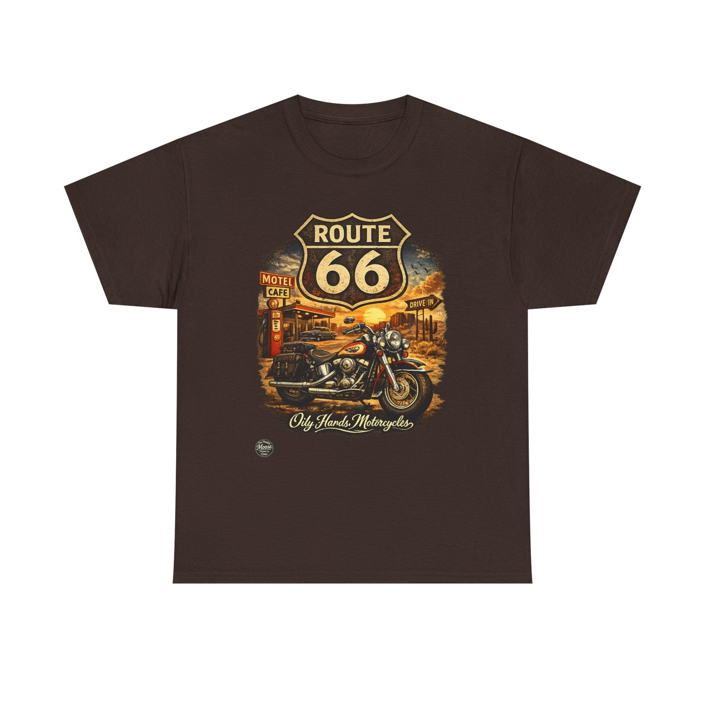 Oily Hands Route 66 Motorcycle Tee — Oily Hands Vintage Biker Retro Shirt #019 E