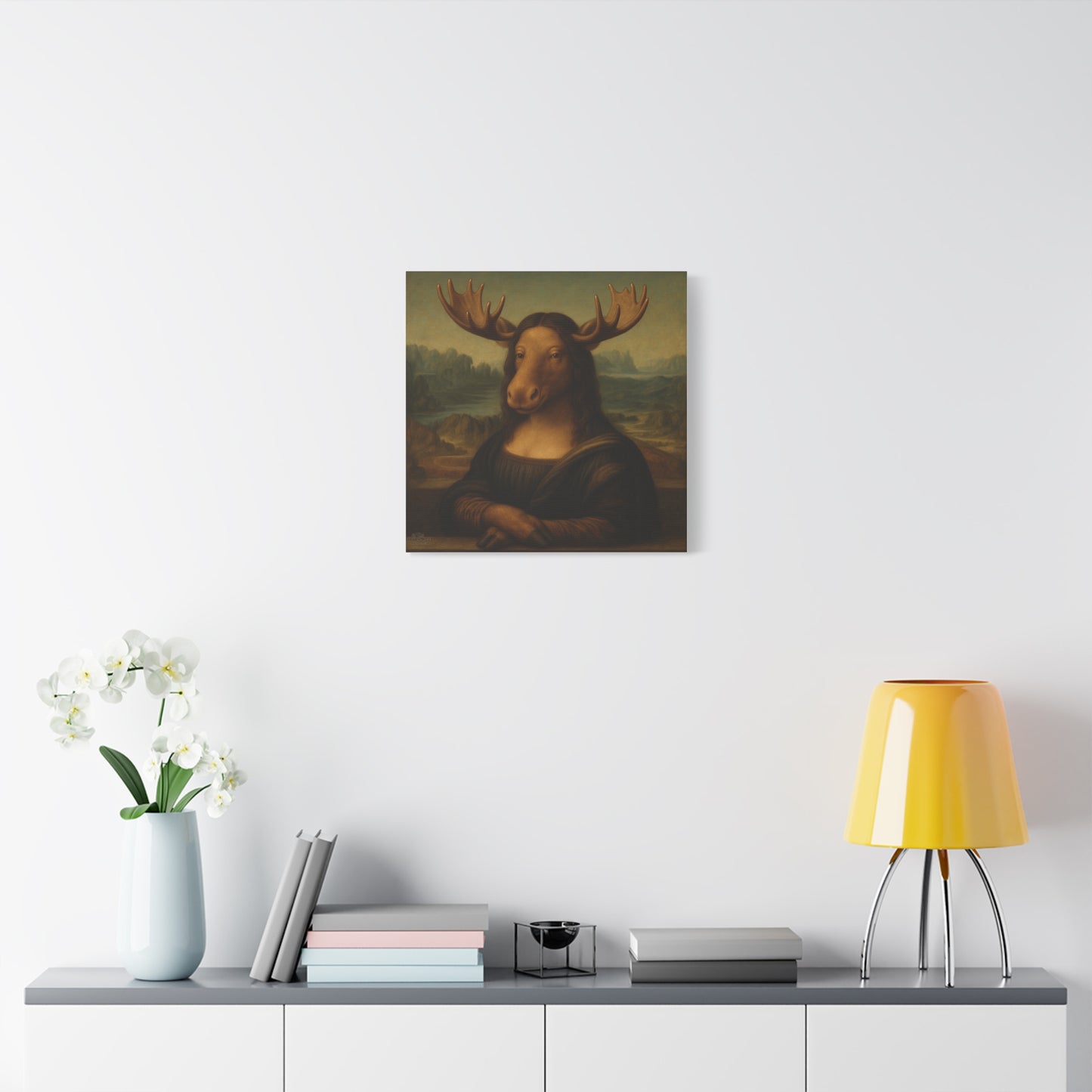 Mona Moose Canvas Print — Whimsical Animal Renaissance Wall Art