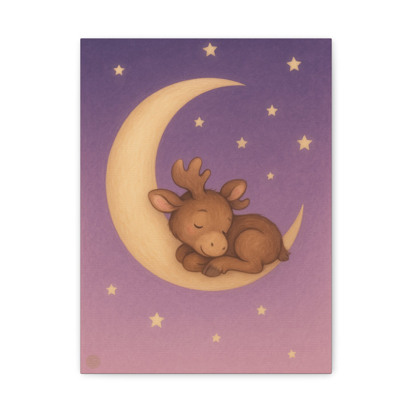 Nursery Canvas Art – Sleeping Moose on Moon Baby Room Wall Decor
