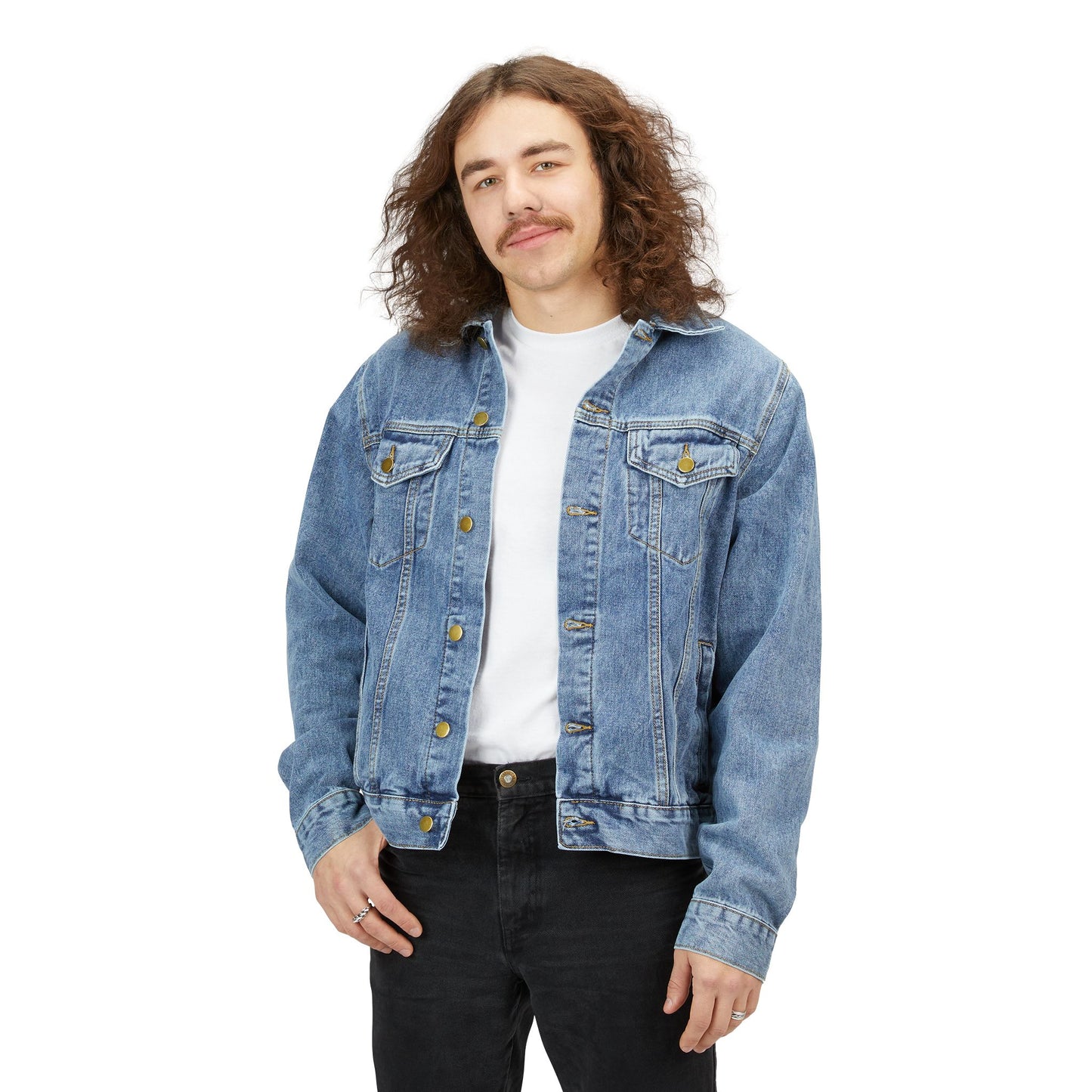 Men's Denim Jacket with 'The Happy Moose Motorcycle Club' Vintage Patch — Biker Style Jean Jacket