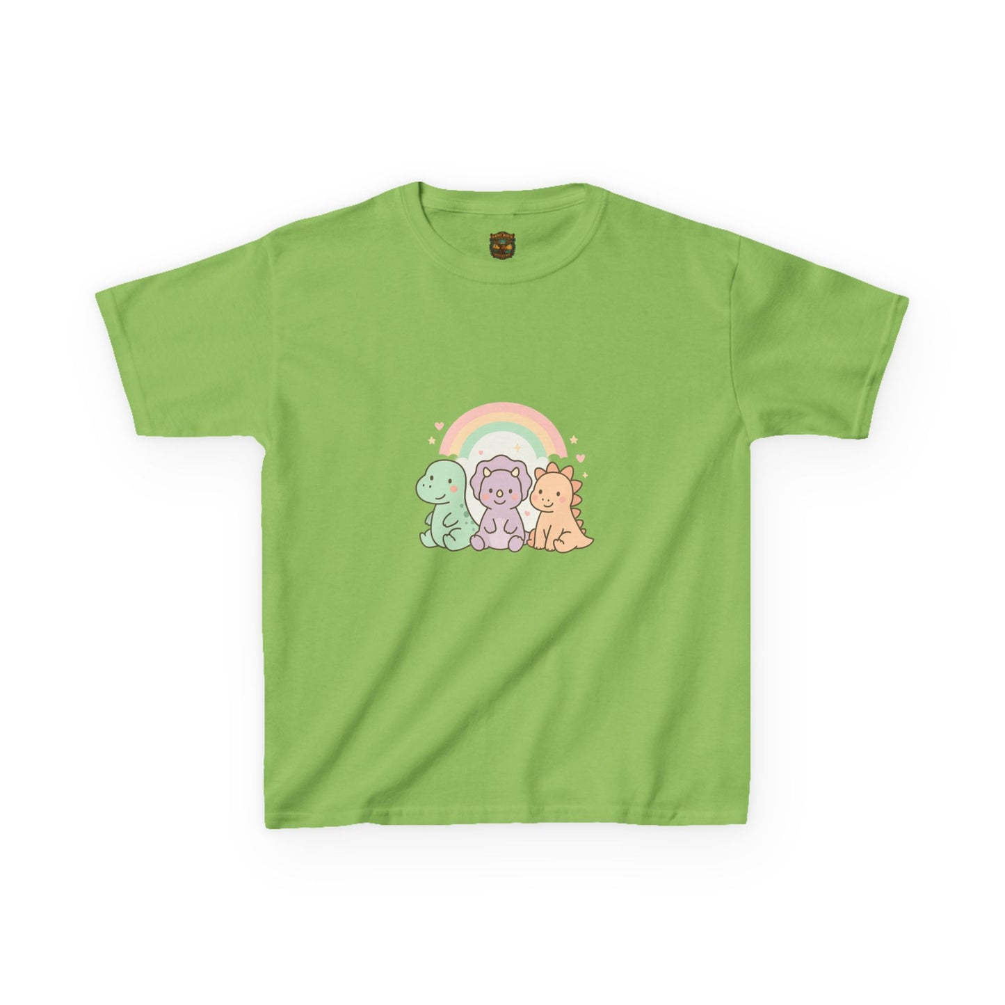 Kids T-Shirt — Cute Pastel Dino Trio with Rainbow