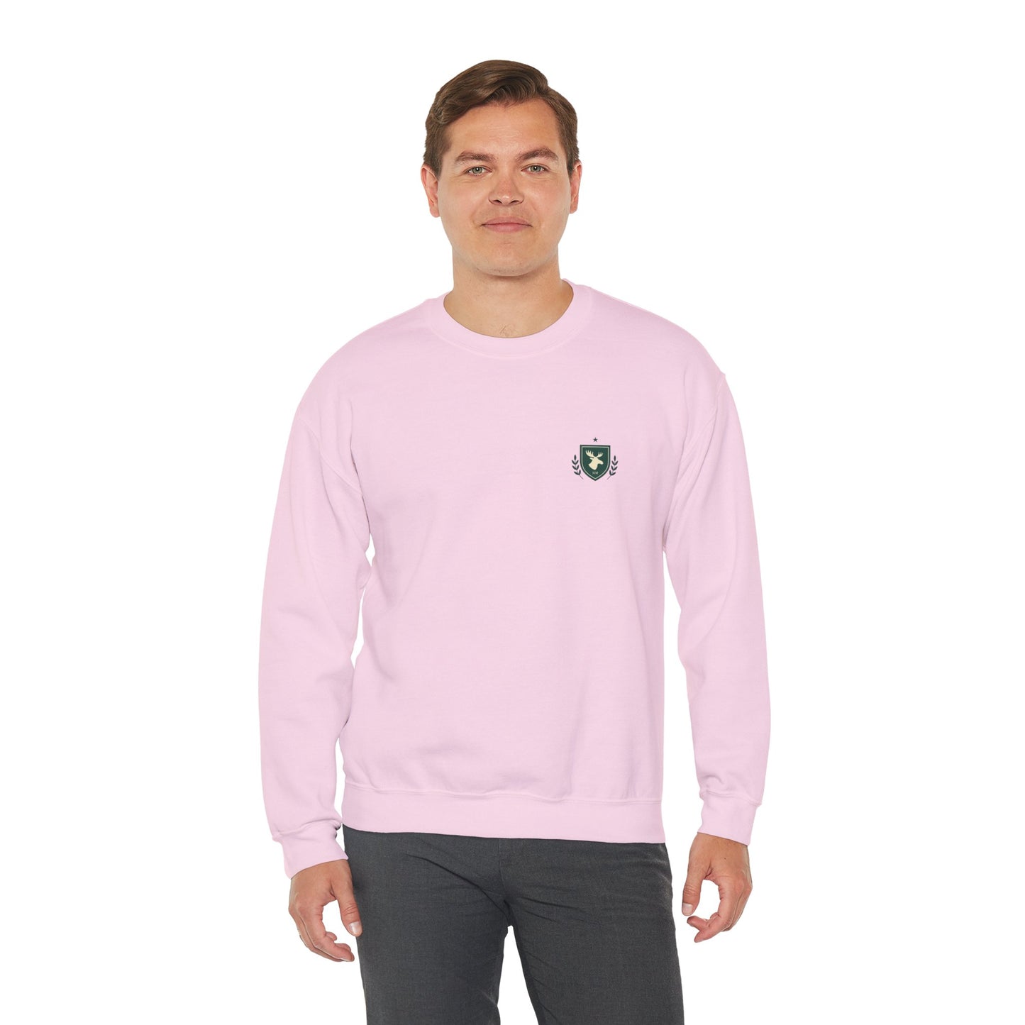 Embroidered Crest Crewneck Sweatshirt — Minimal Vintage Shield Logo
