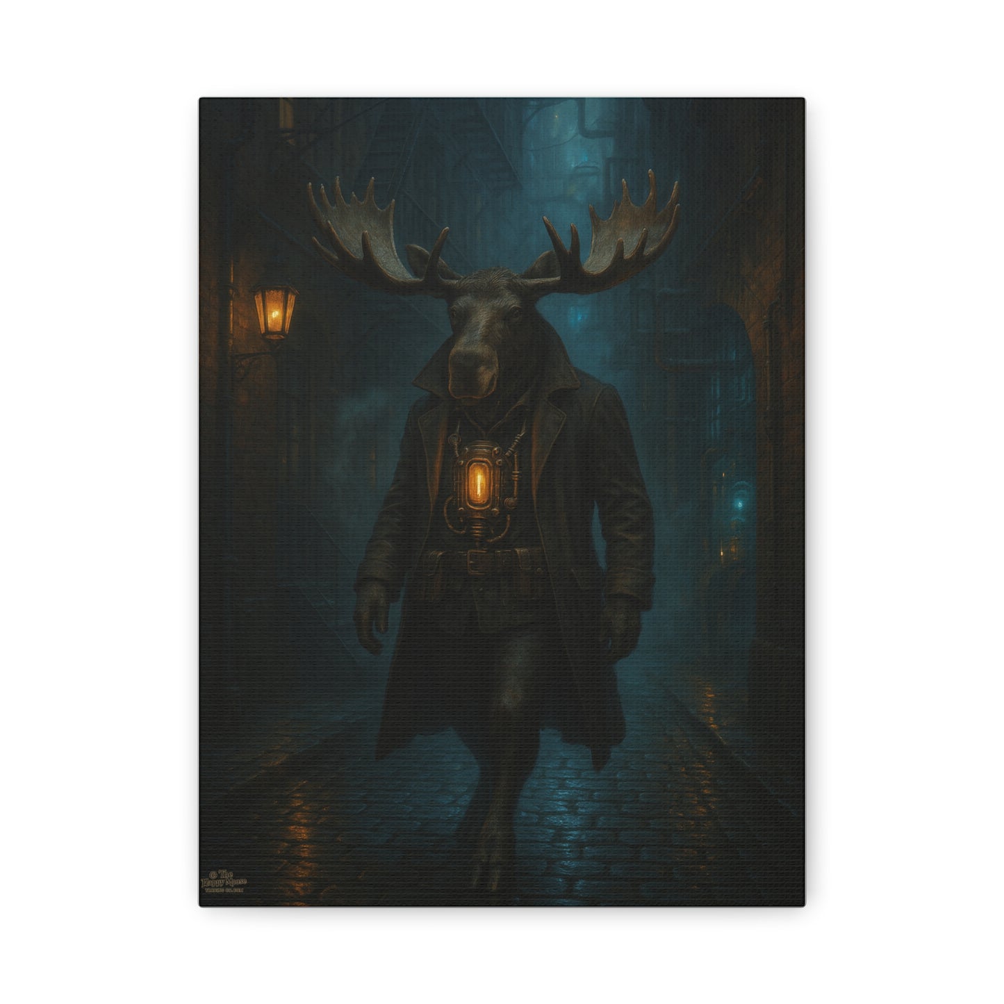 Moose Lantern Matte Canvas Print — Dark Fantasy Wall Art (Stretched)