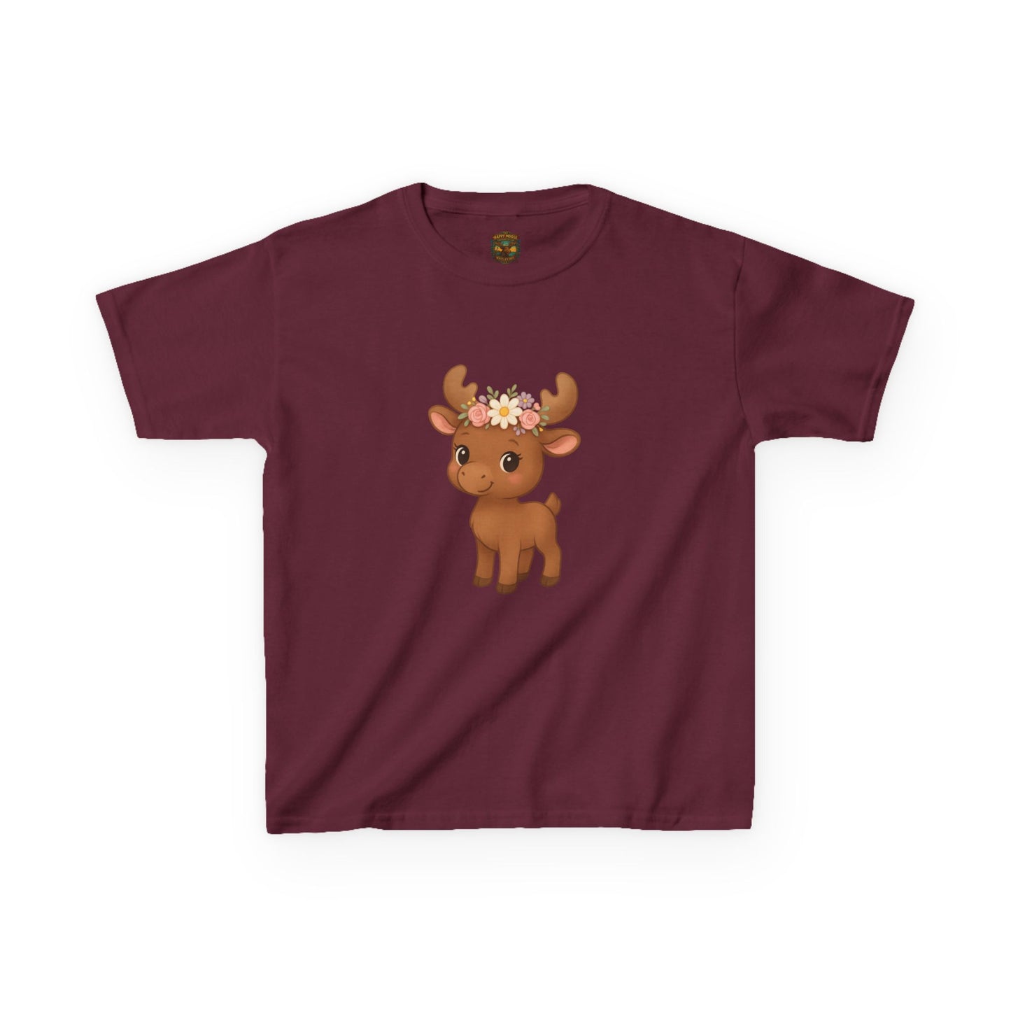 Kids Tee — Cute Floral Crown Baby Moose Graphic