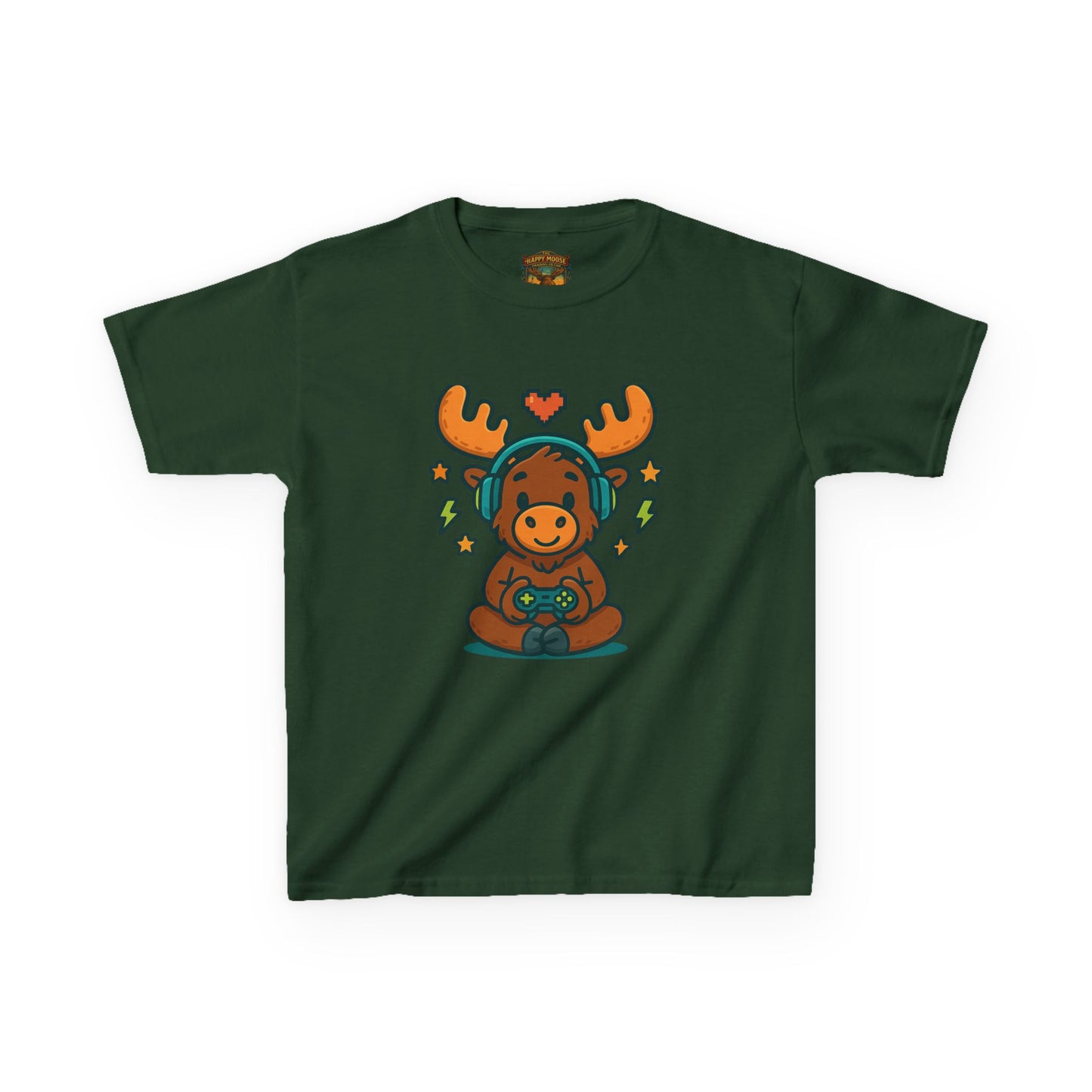 Kids Moose Gamer T‑Shirt — Cute Headset Moose with Controller