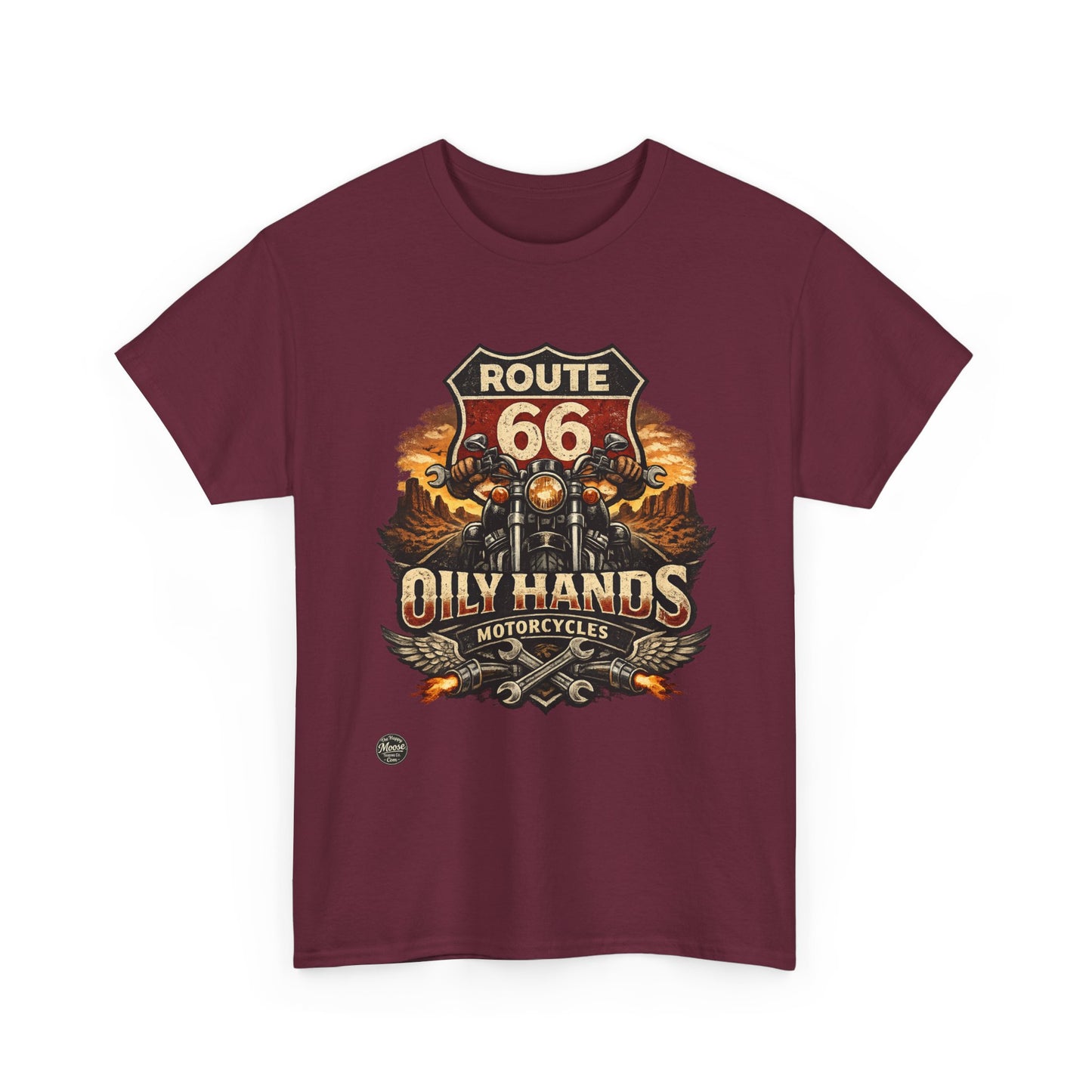 Route 66 'Oily Hands' Vintage Motorcycle T-Shirt #RS001