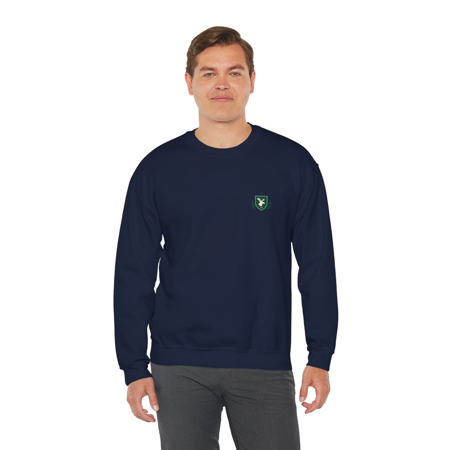 Embroidered Crest Crewneck Sweatshirt — Minimal Vintage Shield Logo