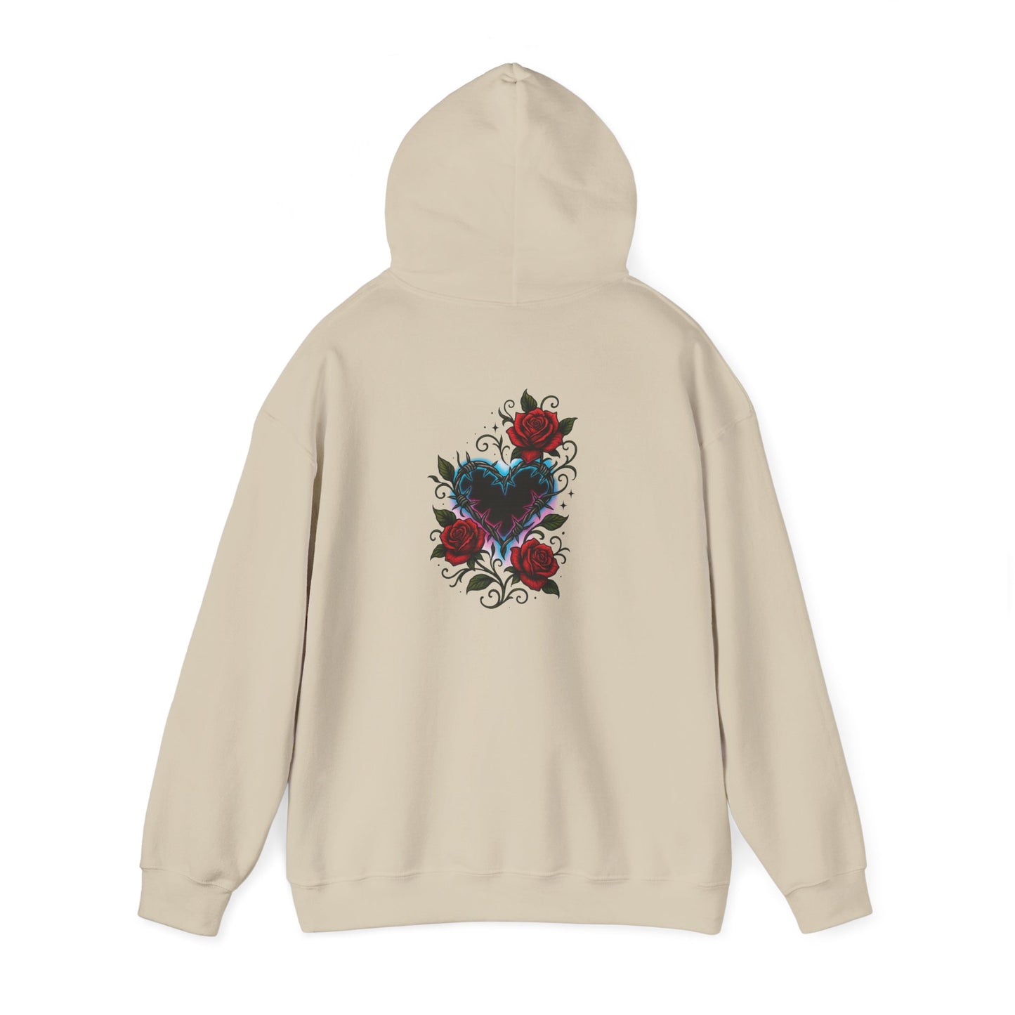 Rose Heart Tattoo Hoodie — Gothic Floral Heart Back Print