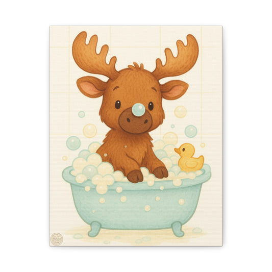 Cute Moose Baby Bath Matte Canvas Wall Art — Nursery Decor