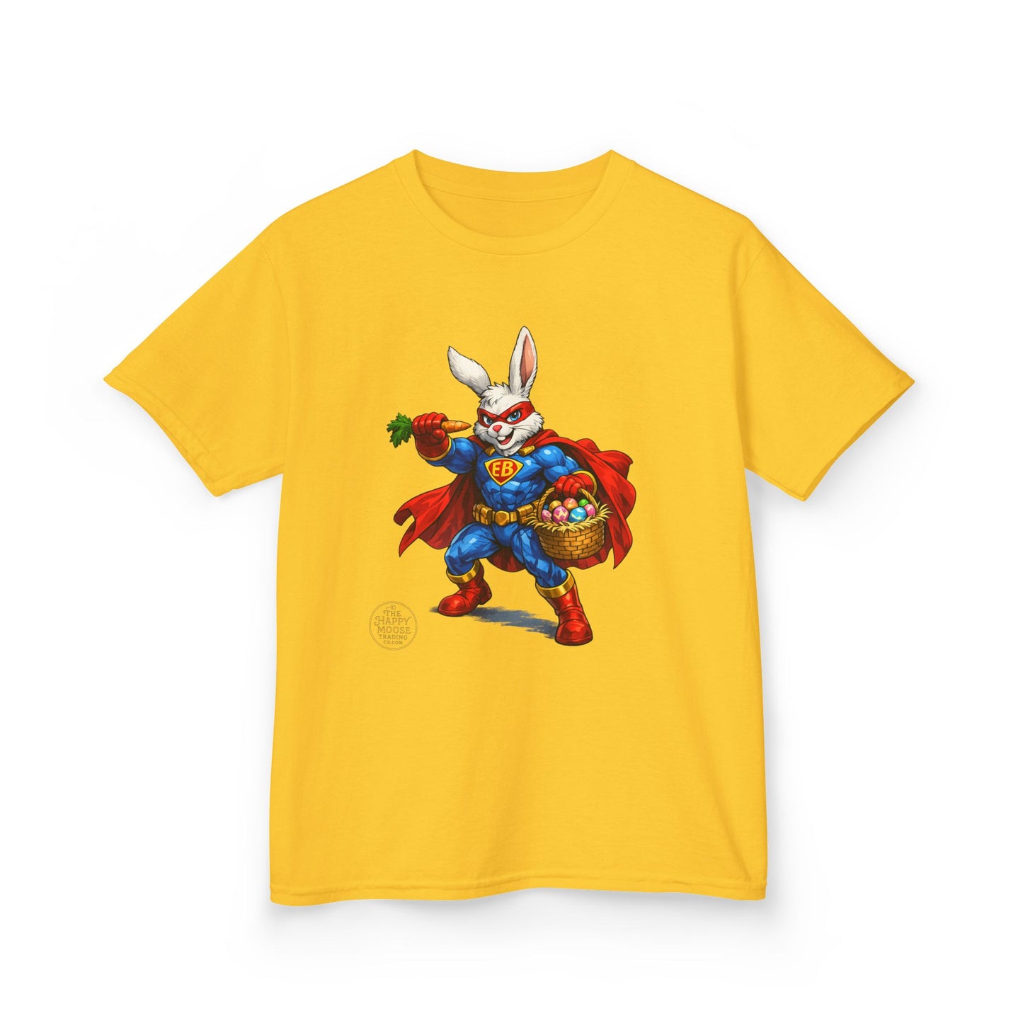 Kids Superhero Bunny T‑Shirt — Easter Basket & Carrot Costume