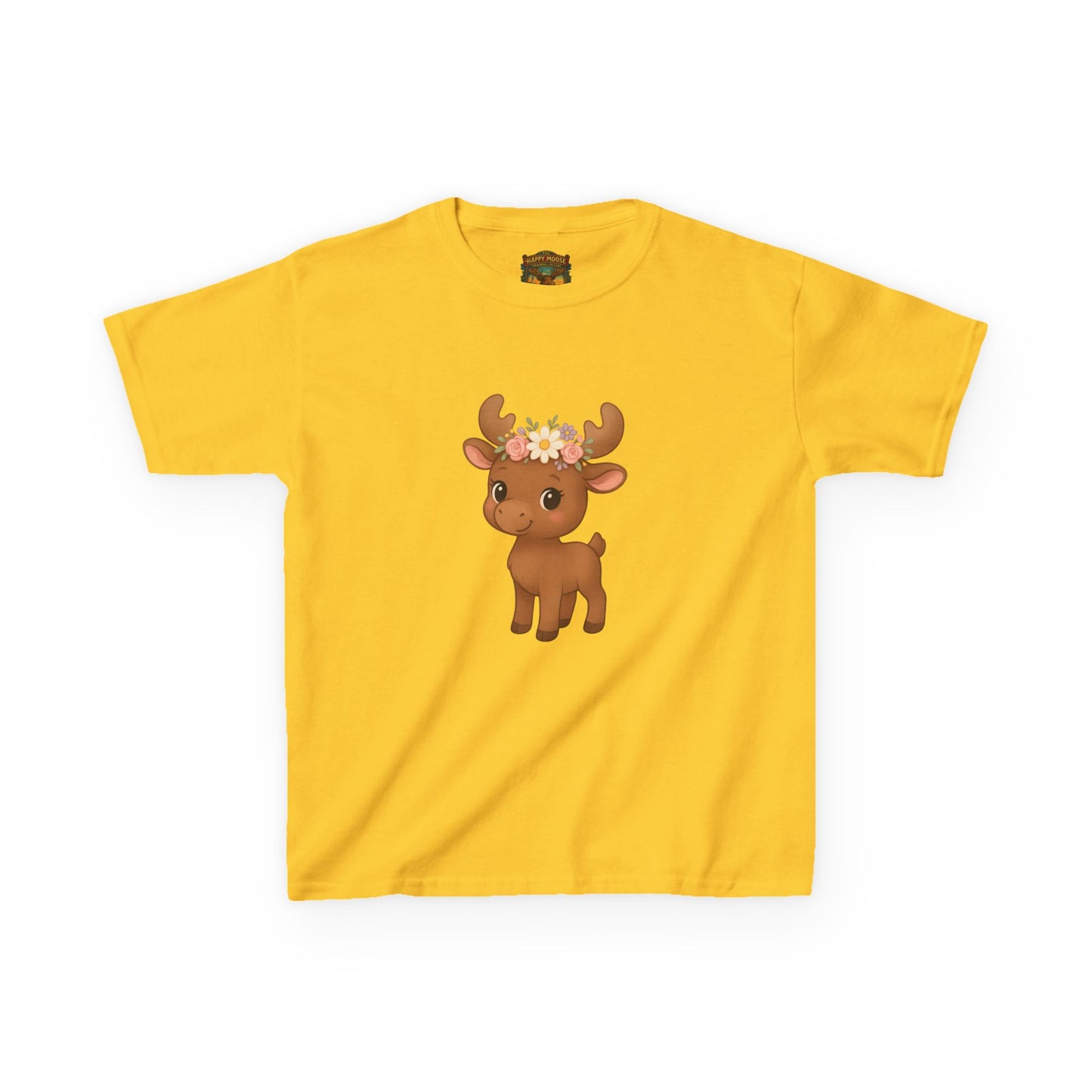 Kids Tee — Cute Floral Crown Baby Moose Graphic