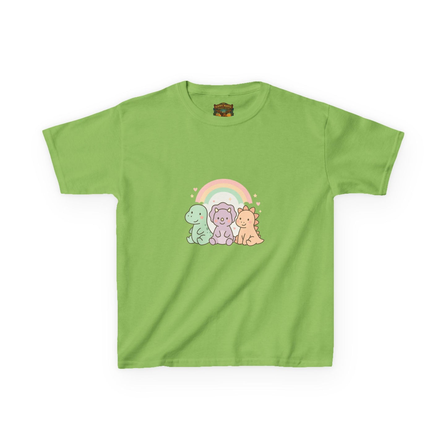 Kids T-Shirt — Cute Pastel Dino Trio with Rainbow