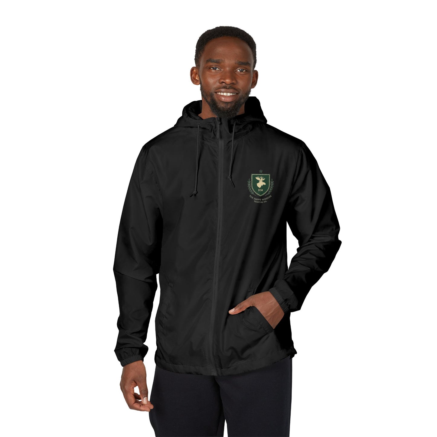 Windbreaker Jacket — Green Crest Emblem Hooded Windbreaker