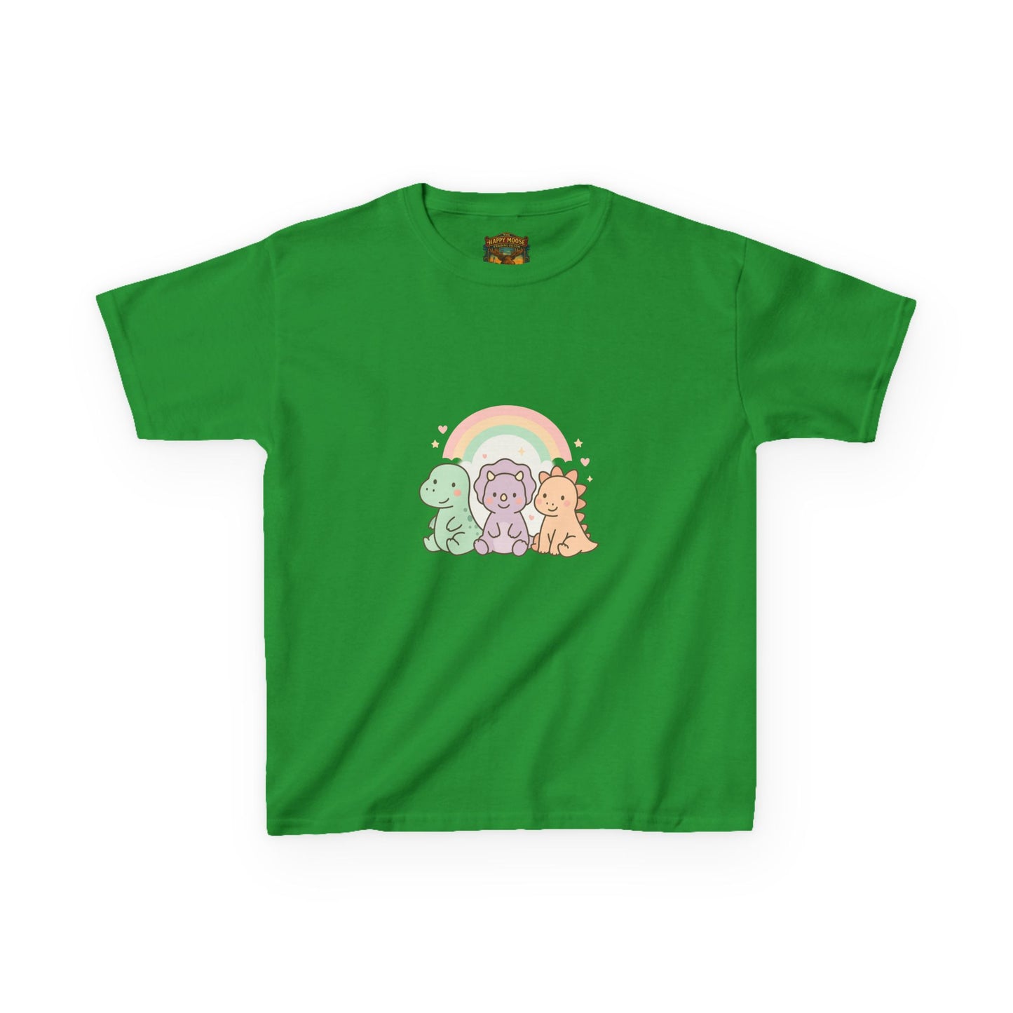 Kids T-Shirt — Cute Pastel Dino Trio with Rainbow