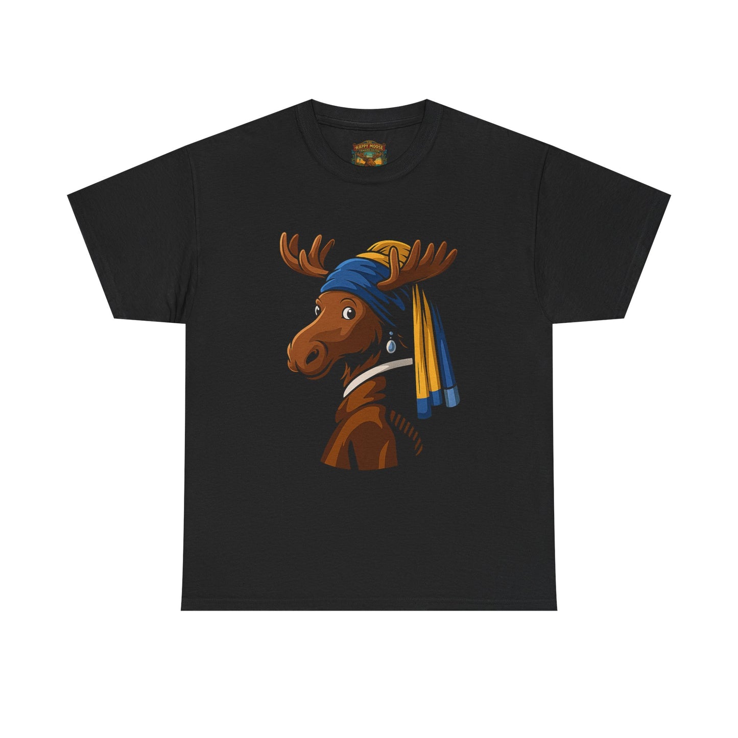 The Moose With The Pearl Earring Graphic Tee — Playful Moose with Headwrap T-Shirt