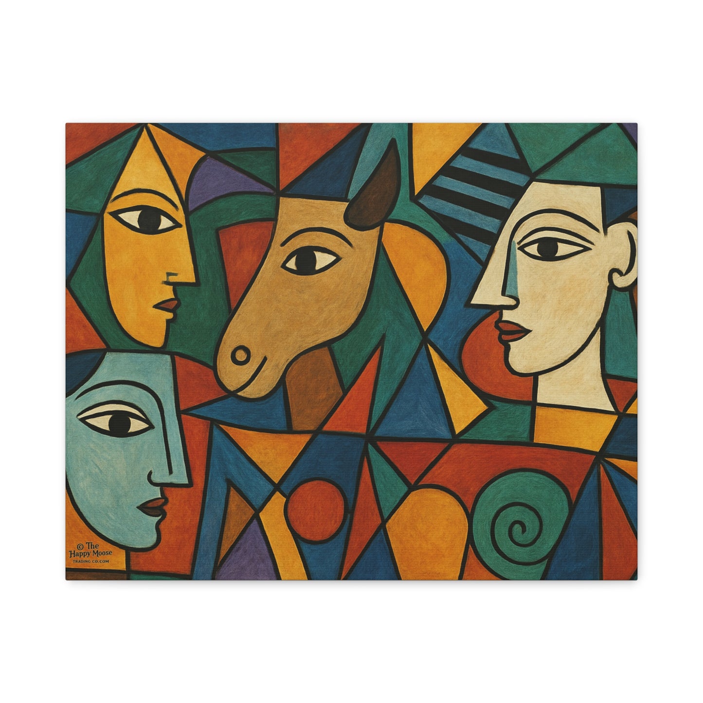 Abstract Cubist Faces Canvas Print — Colorful Stretched Wall Art