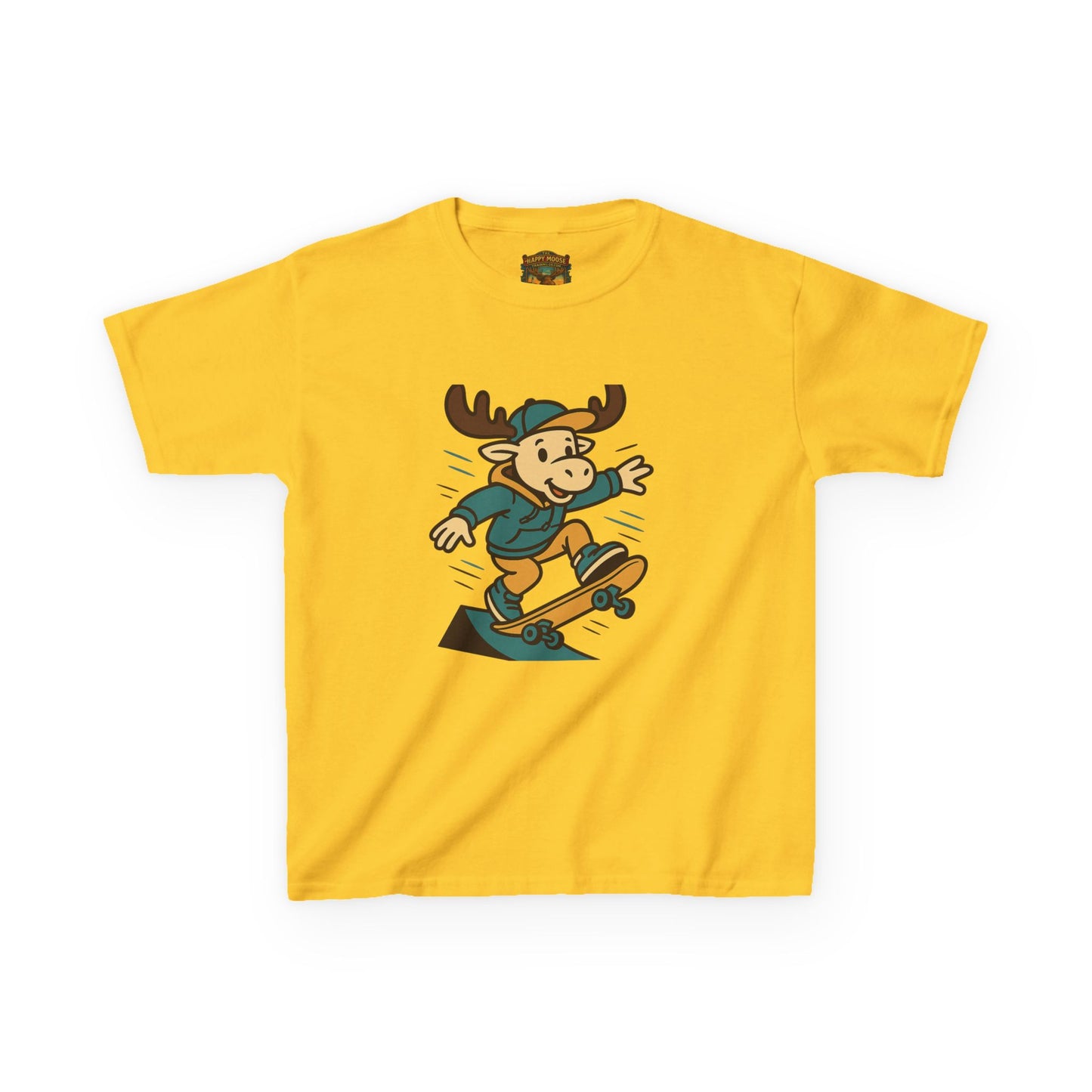 Kids Skateboarding Moose T‑Shirt — Cute Cartoon Skateboard Tee for Boys & Girls