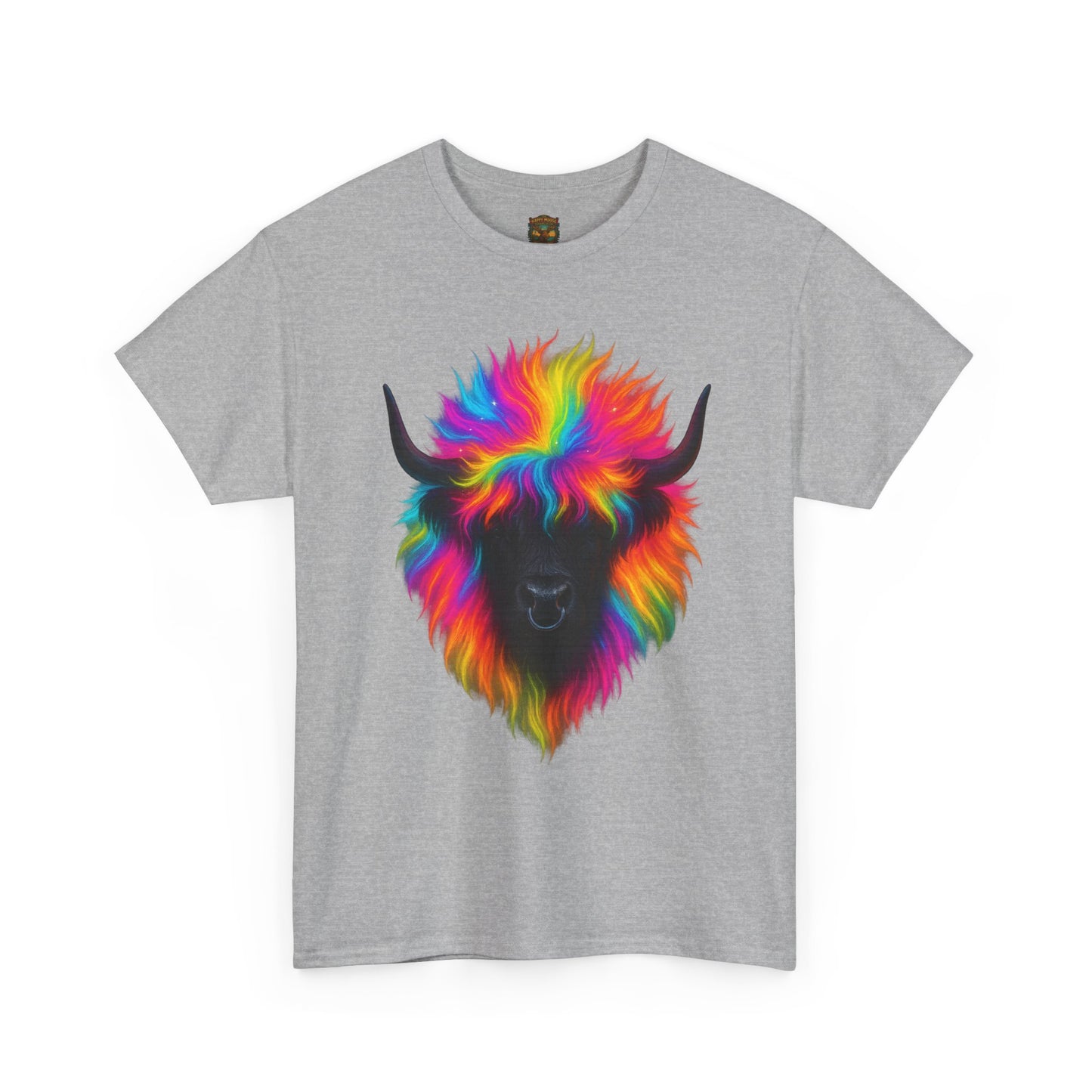 Rainbow Highland Cow T-Shirt — Colourful Neon Graphic Tee