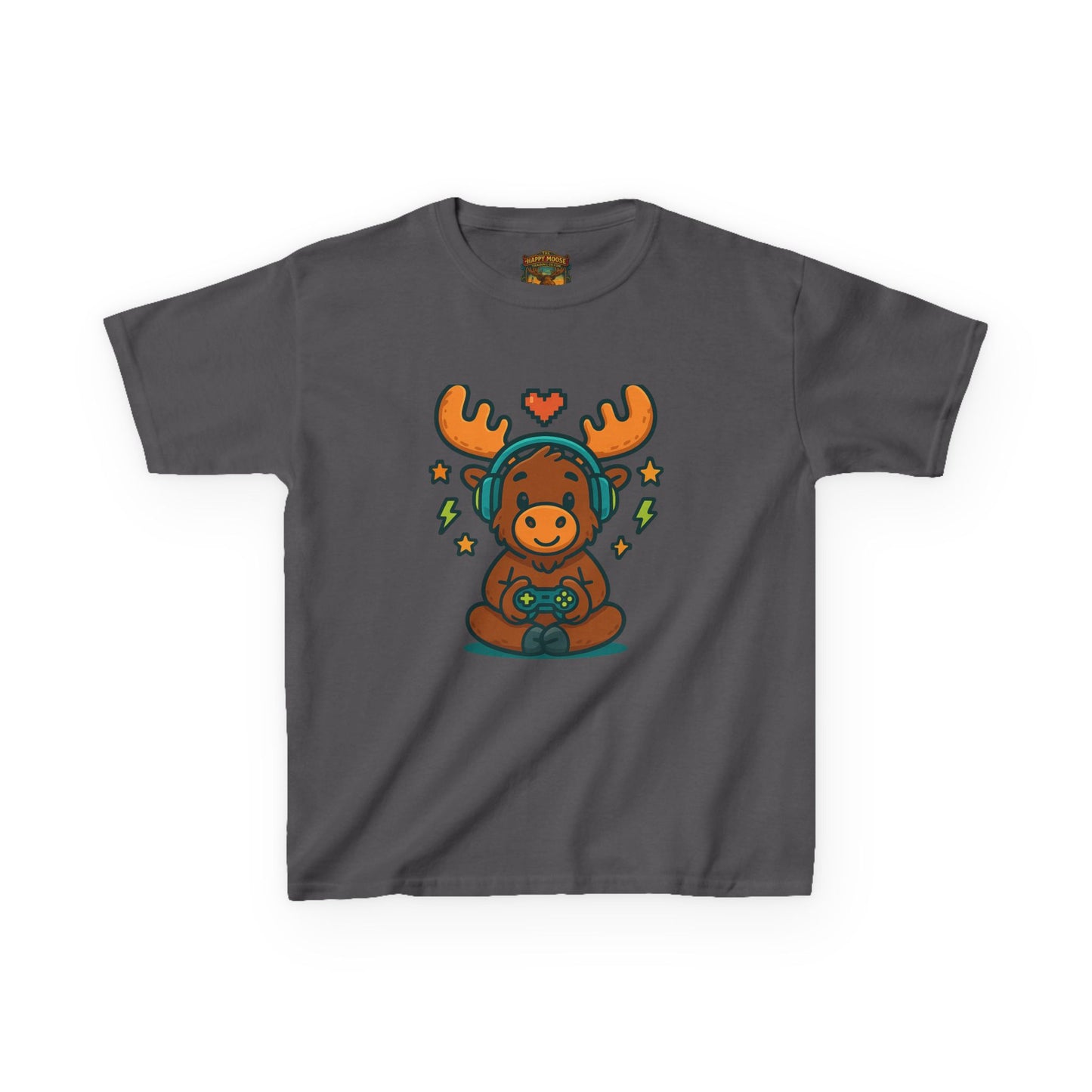 Kids Moose Gamer T‑Shirt — Cute Headset Moose with Controller