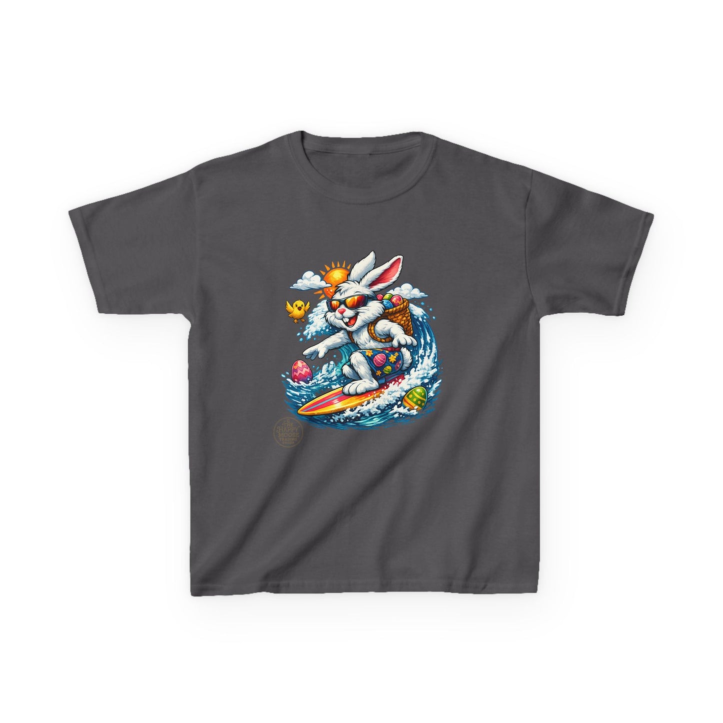 Kids Surfing Easter Bunny T-Shirt — Cute Surfboard Bunny Graphic Tee