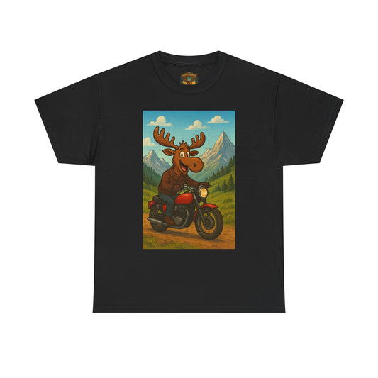 Happy Moose Motorcycle T-Shirt | Vintage Biker Moose Illustration