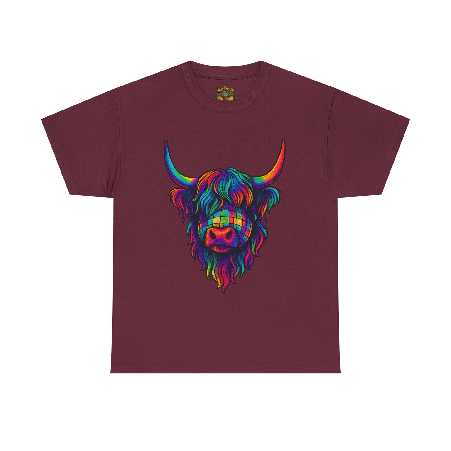 Highland Cow Graphic Tee — Colorful Psychedelic Scottish Highland Cattle T-Shirt
