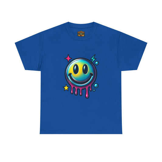 Smiley Drip Graphic Tee — Neon Melting Smiley Face T-Shirt