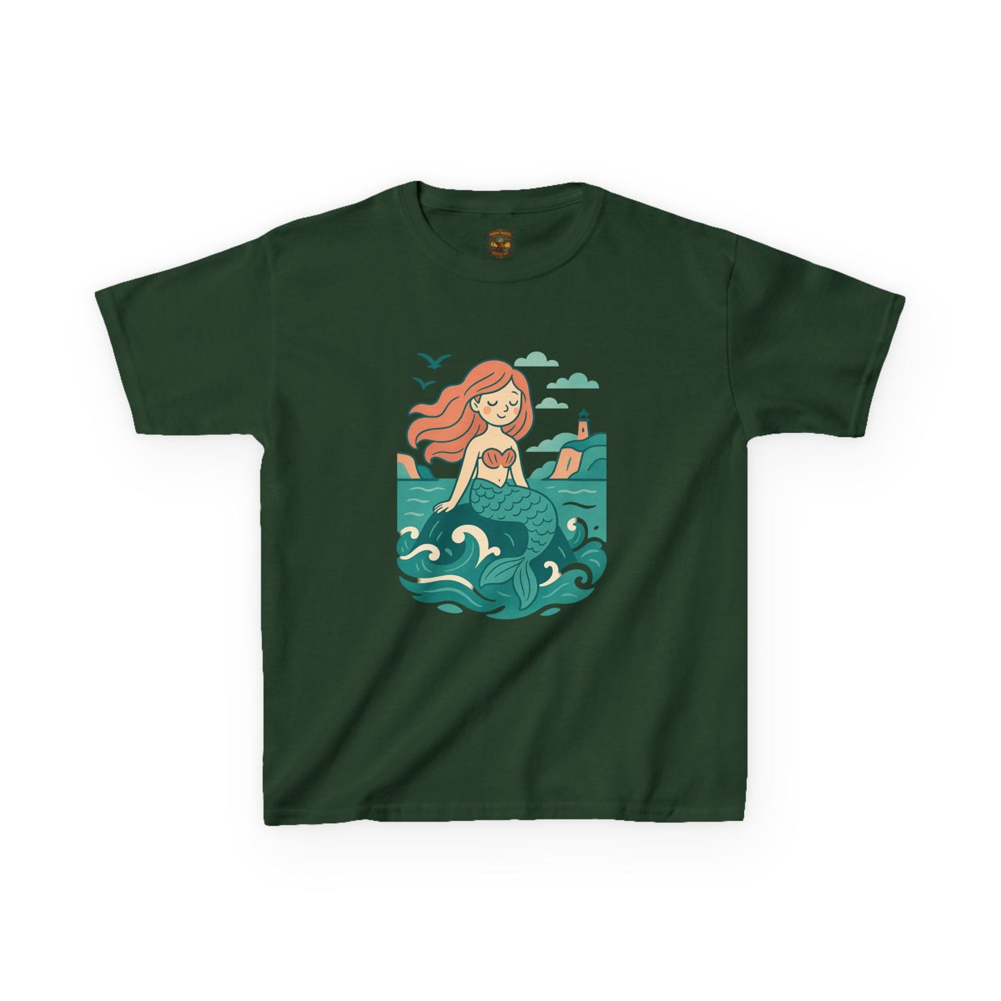 Kids Mermaid Graphic Tee — Cute Redhead Mermaid Ocean Illustration