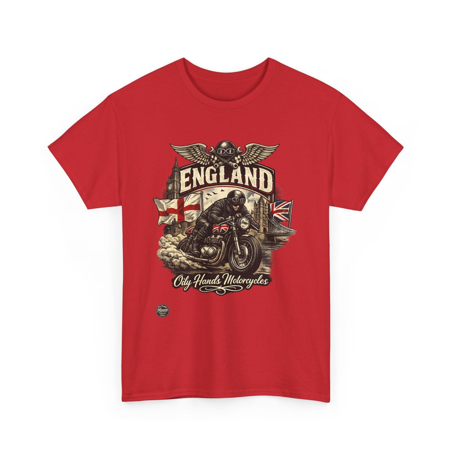 Oily Hands England Motorcycle Tee — Old Hands Biker Vintage Flag Graphic T-Shirt #009 E