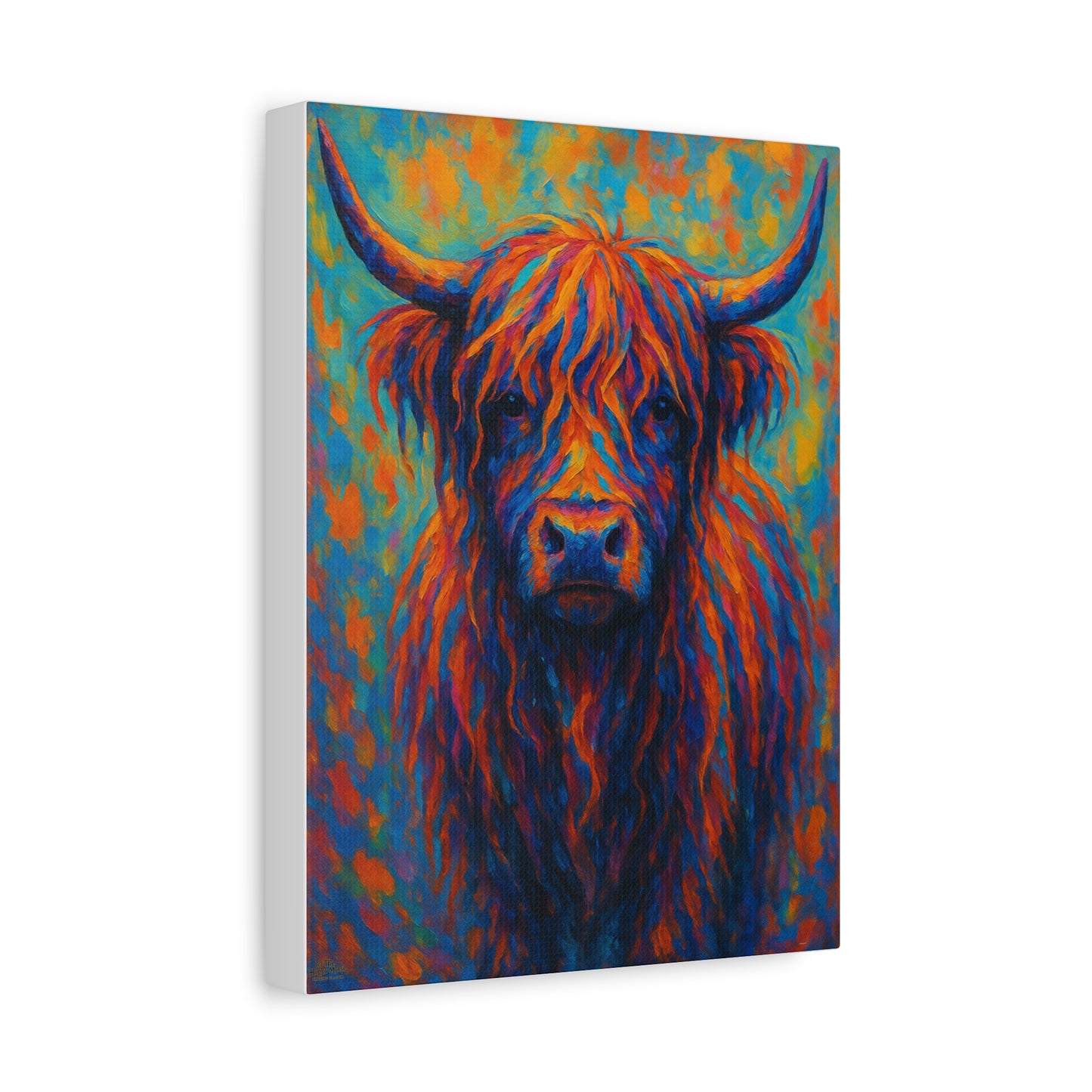 Colorful Highland Cow Matte Canvas Print — Vibrant Rustic Wall Art