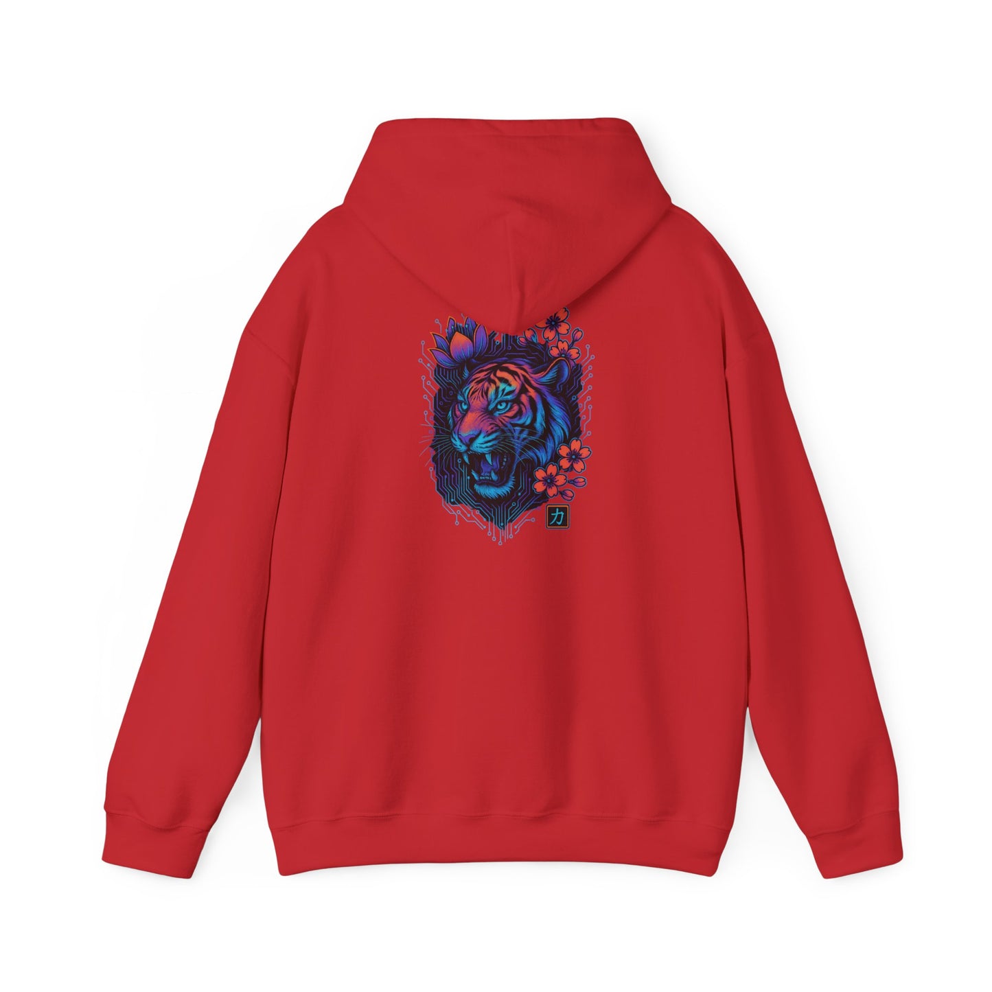 Tiger Rose Hoodie — Neon Floral Tiger Back Graphic Hoodie