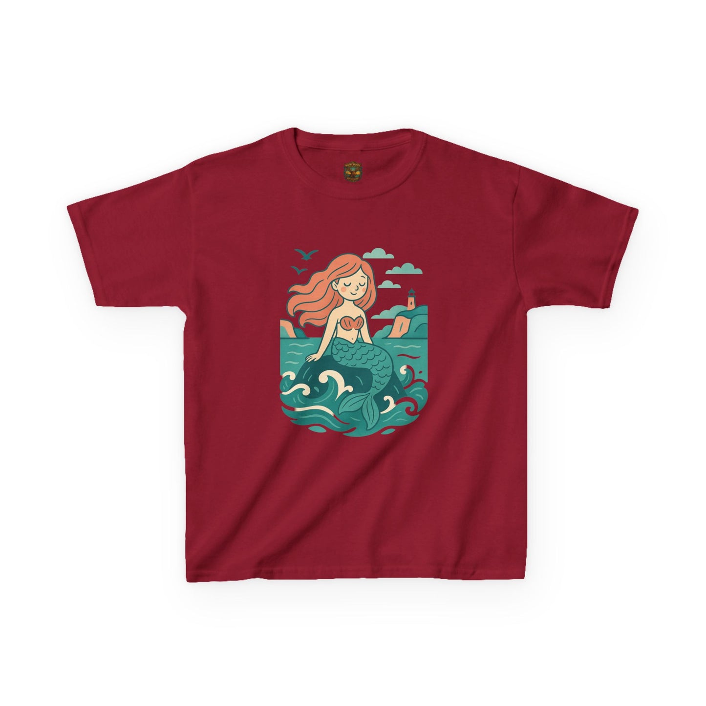 Kids Mermaid Graphic Tee — Cute Redhead Mermaid Ocean Illustration
