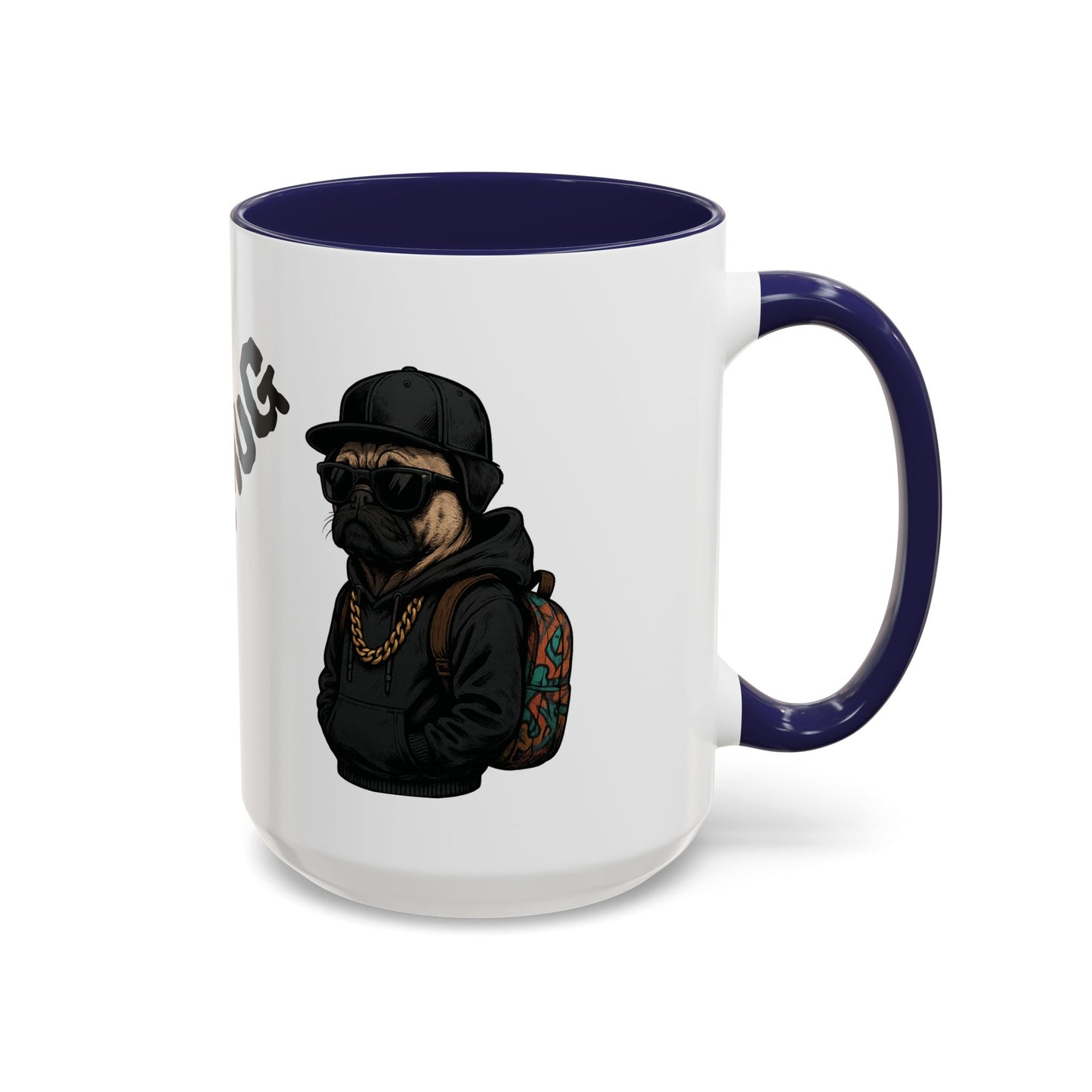 Pug Mug — Red Accent Coffee Mug with Hipster Pug Illustration (11/15oz)