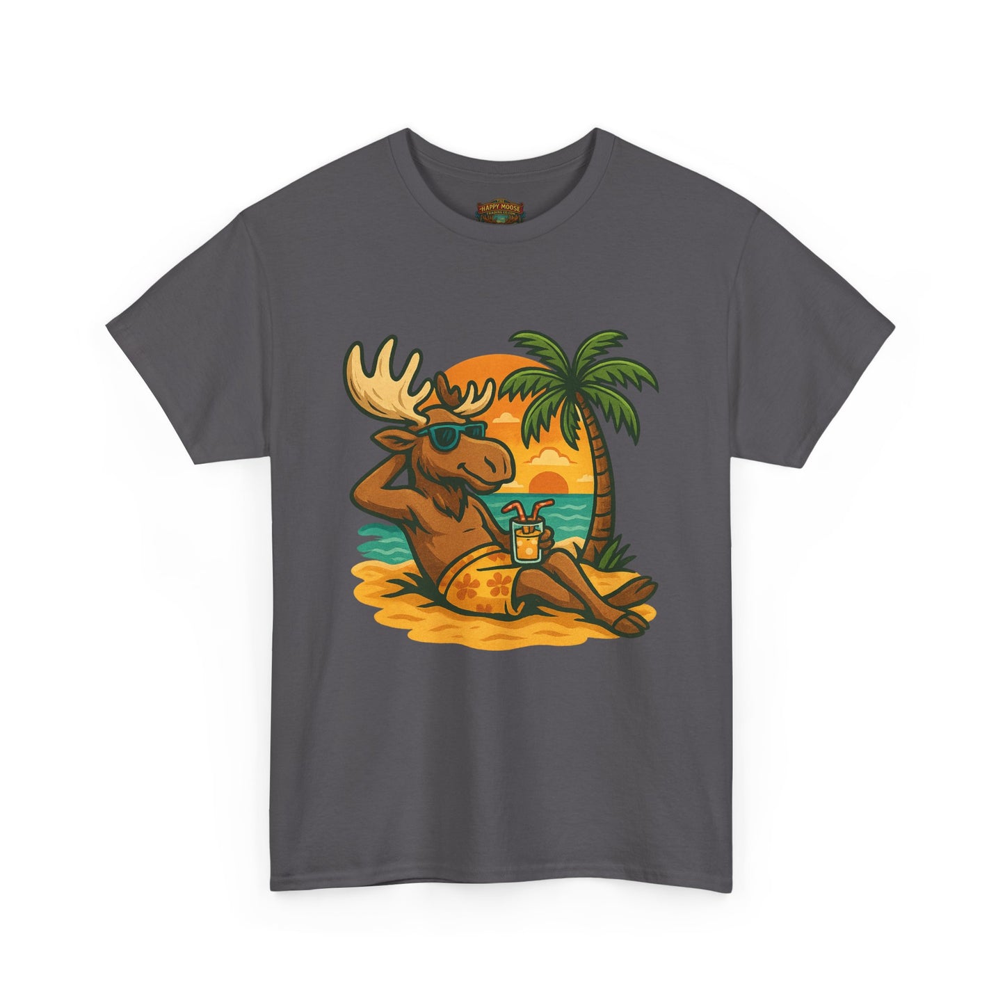 Moose Beach Vacation T-Shirt — Relaxing Tropical Moose Graphic Tee