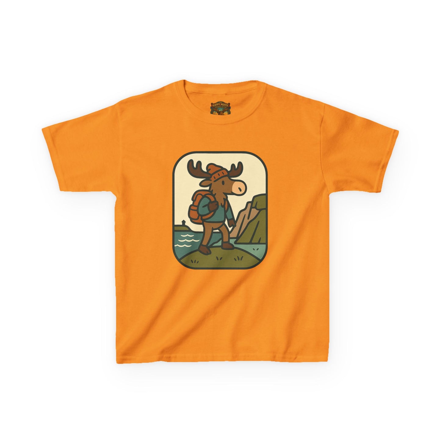 Kids Hiking Moose T‑Shirt — Cute Adventure Backpacker Tee for Boys & Girls