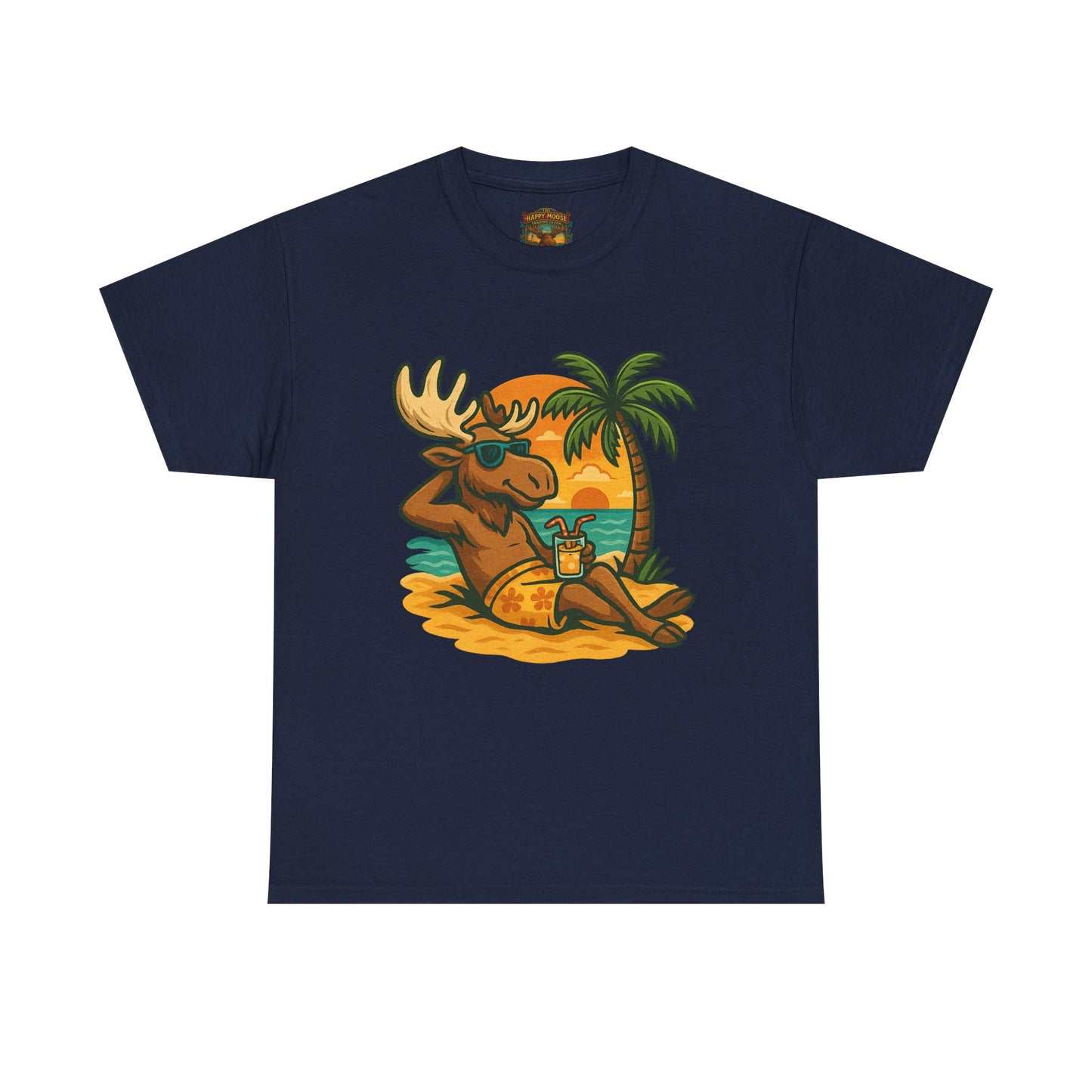 Moose Beach Vacation T-Shirt — Relaxing Tropical Moose Graphic Tee