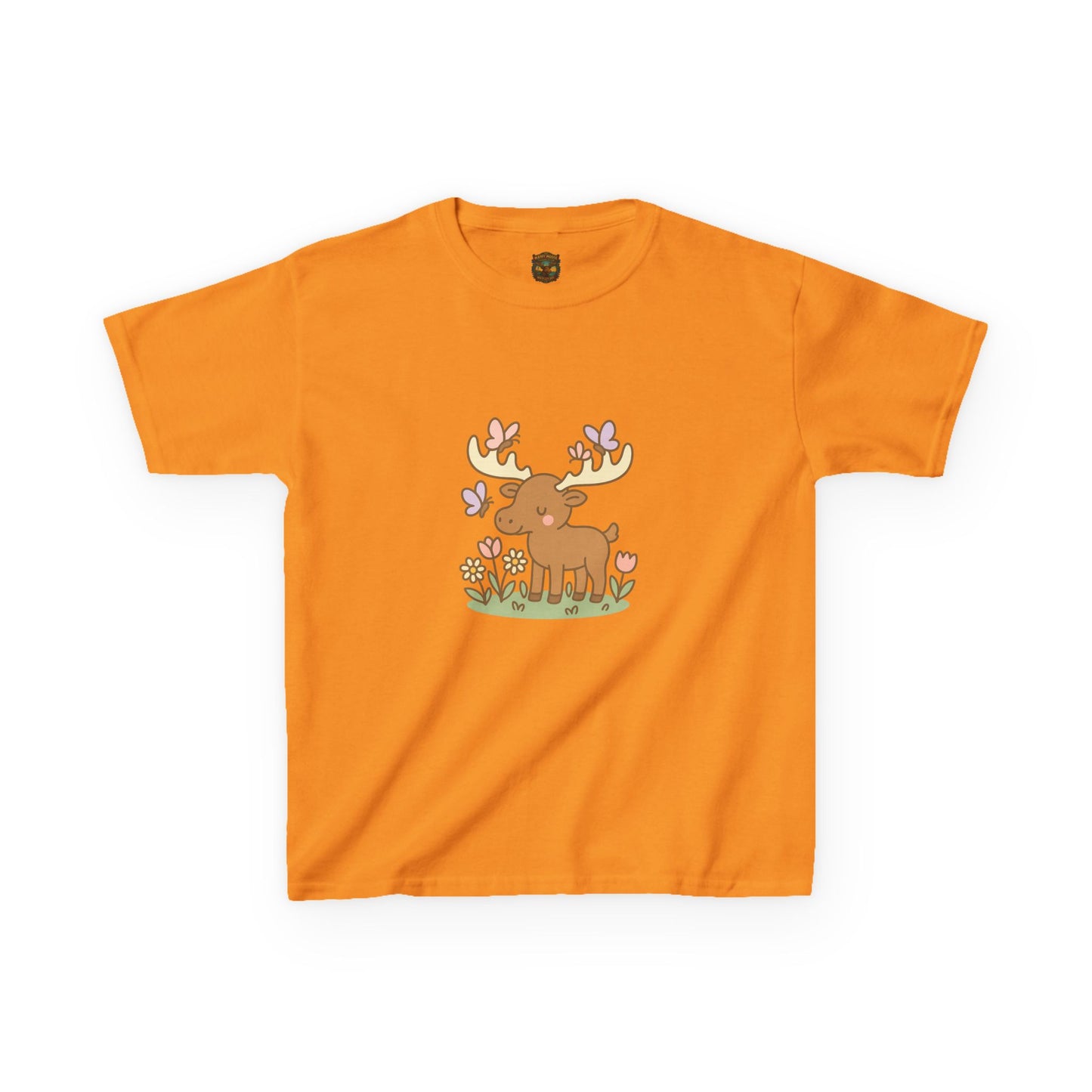 Kids T-Shirt — Cute Woodland Moose with Butterflies Kids Tee