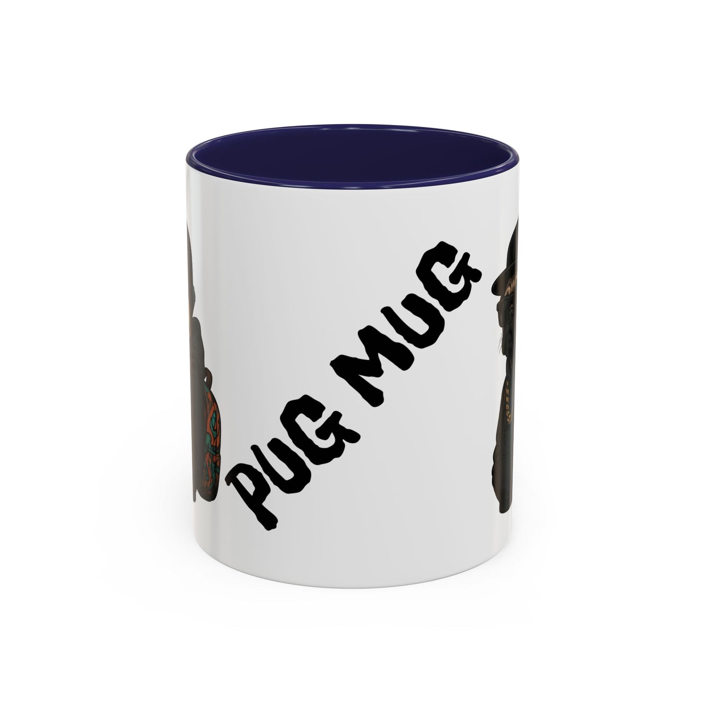 Pug Mug — Red Accent Coffee Mug with Hipster Pug Illustration (11/15oz)